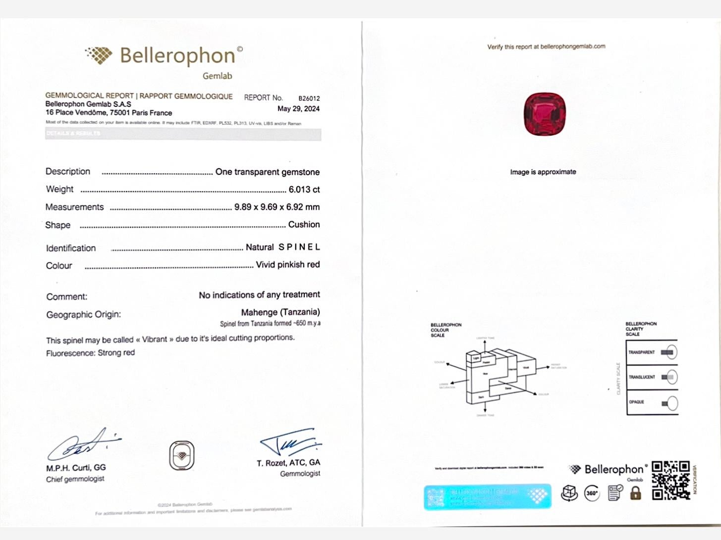 Ring aus 18 Karat Weißgold mit 6,013 Karat rotem Mehenge-Spinell und Diamant im Angebot 6