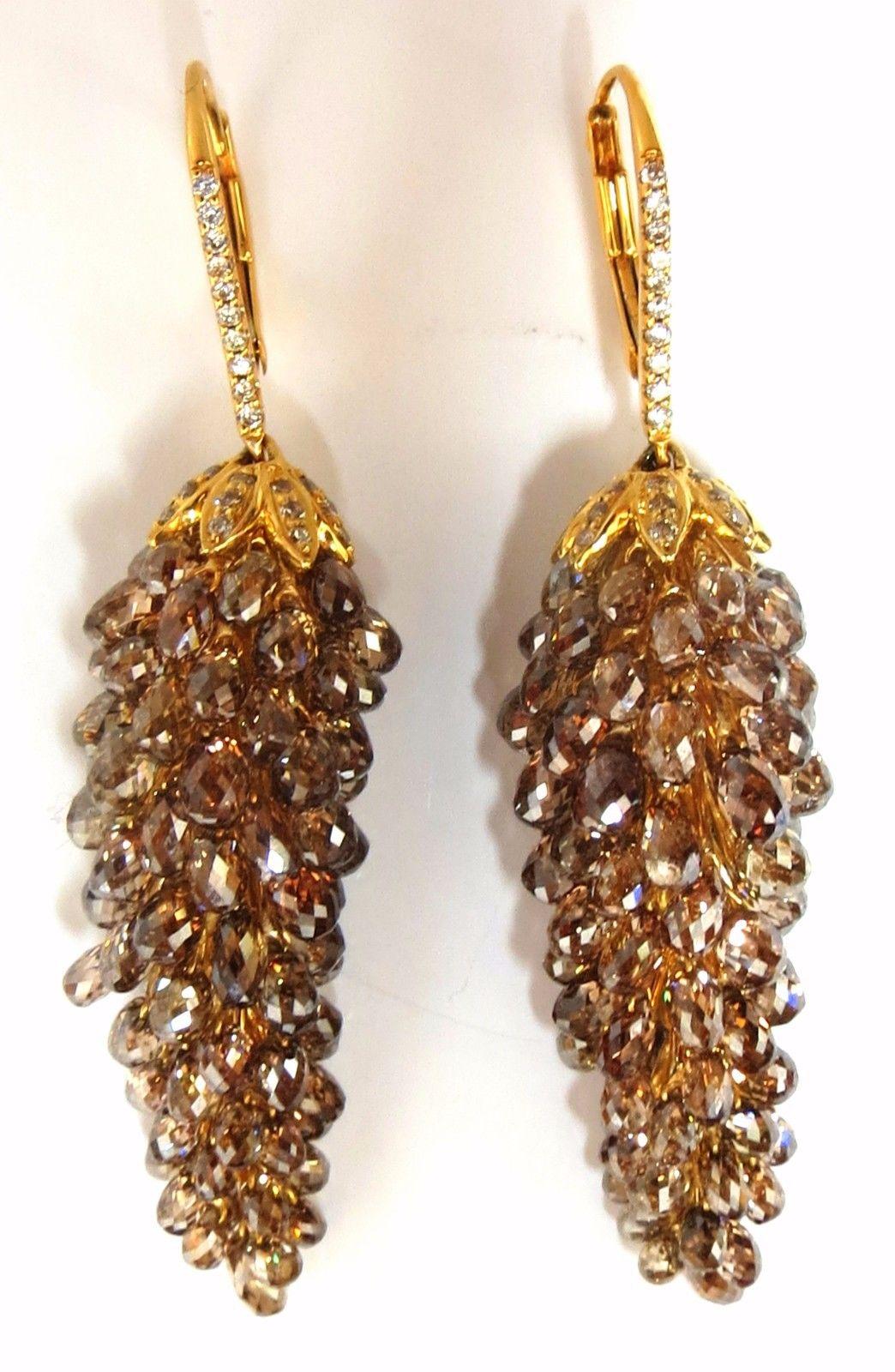 Women's or Men's 60.15ct Natural Fancy color briolette diamond dangle earrings 18kt grapevine For Sale