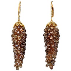 60.15ct Natural Fancy color briolette diamond dangle earrings 18kt grapevine*