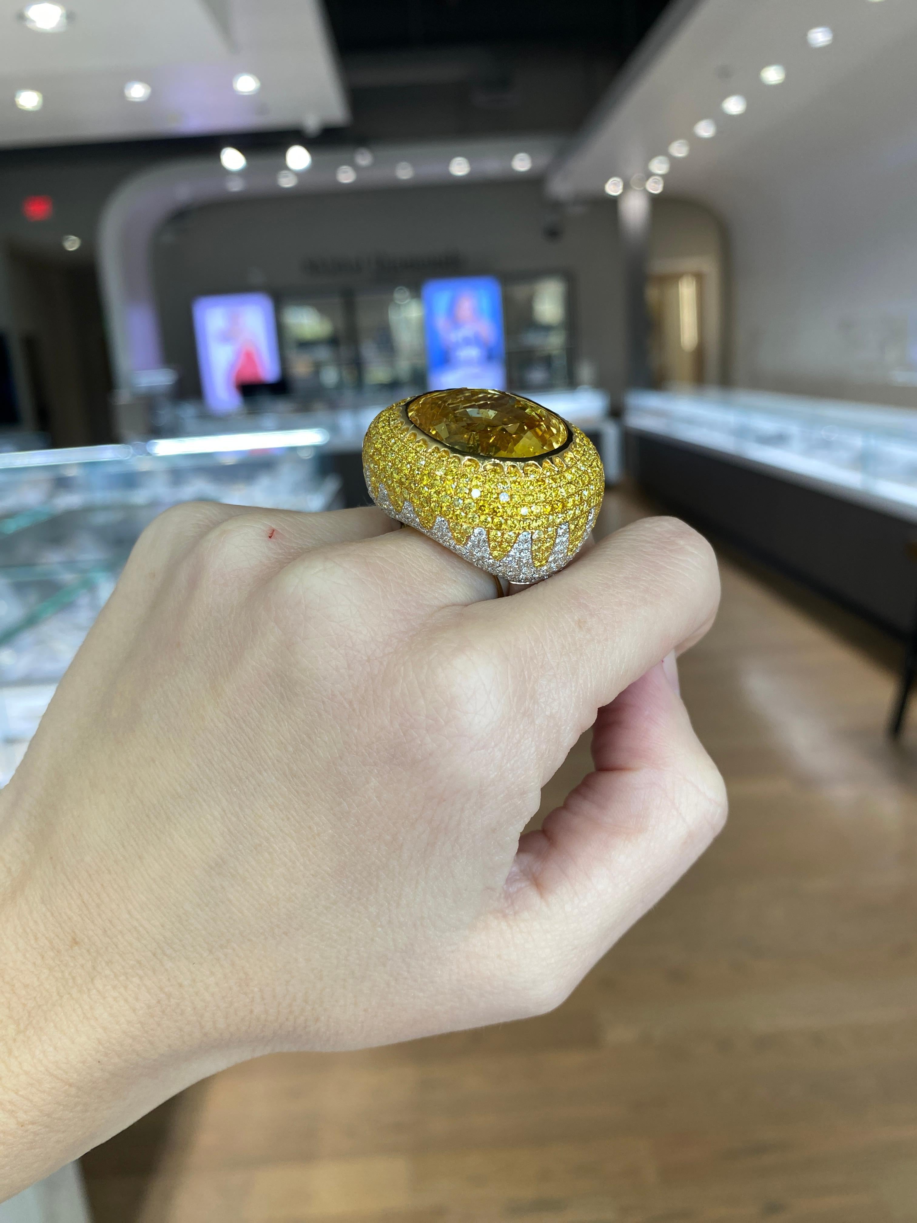 60.15ct Yellow Sapphire w 6.12ctw Yellow Diamonds and 3.34ctw White Diamond Ring For Sale 2