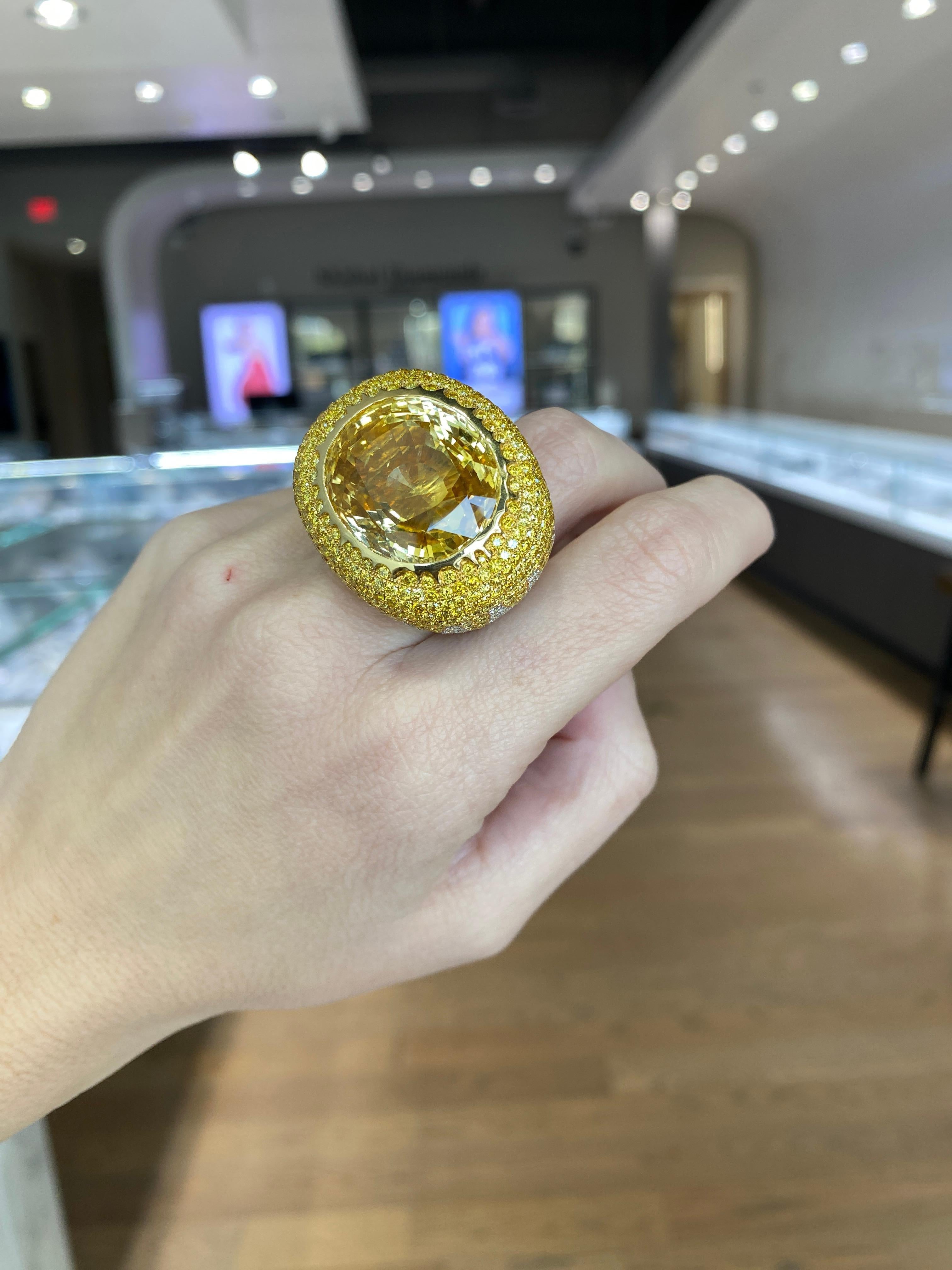 60.15ct Yellow Sapphire w 6.12ctw Yellow Diamonds and 3.34ctw White Diamond Ring For Sale 3