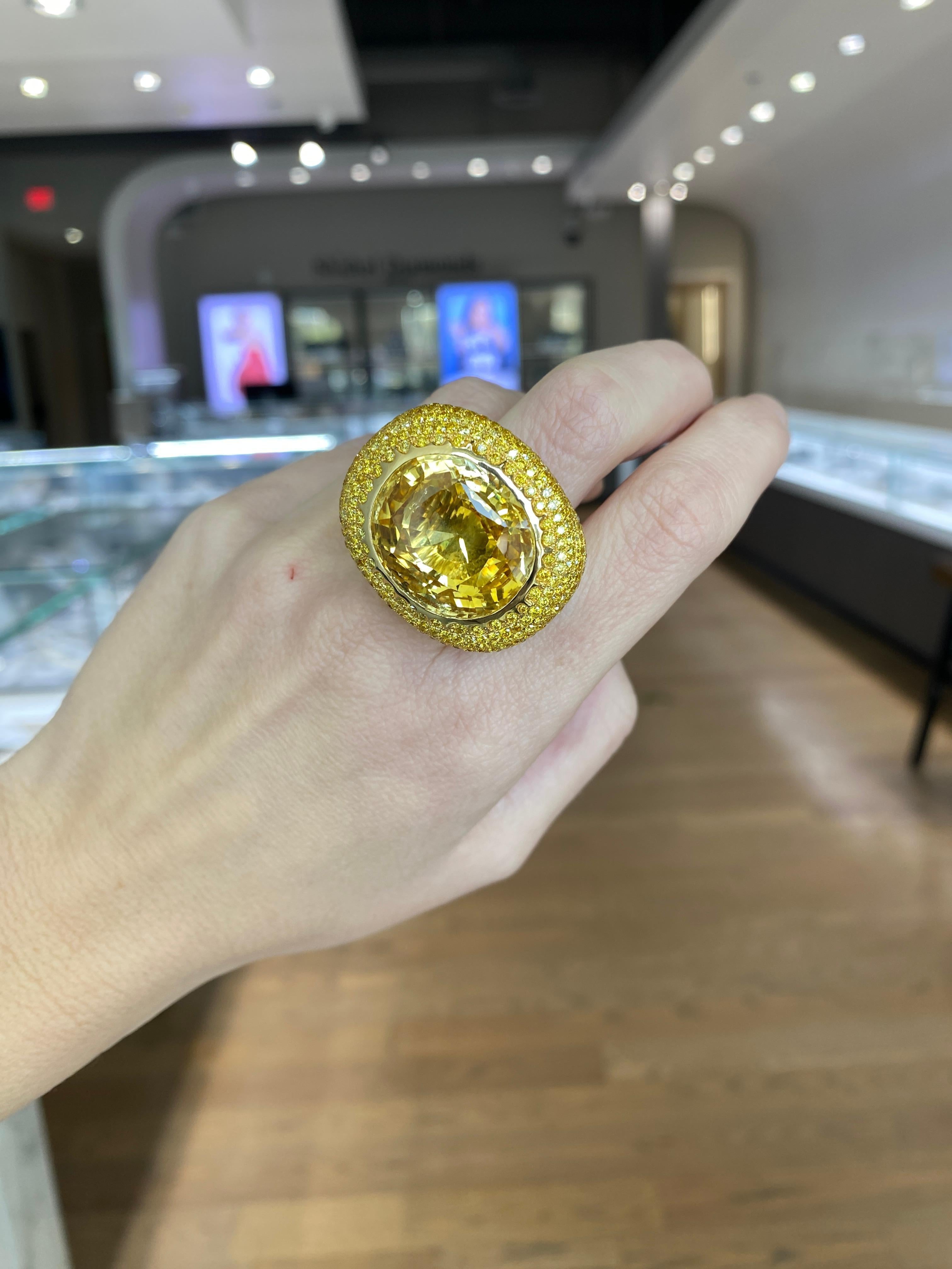 60.15ct Yellow Sapphire w 6.12ctw Yellow Diamonds and 3.34ctw White Diamond Ring For Sale 4