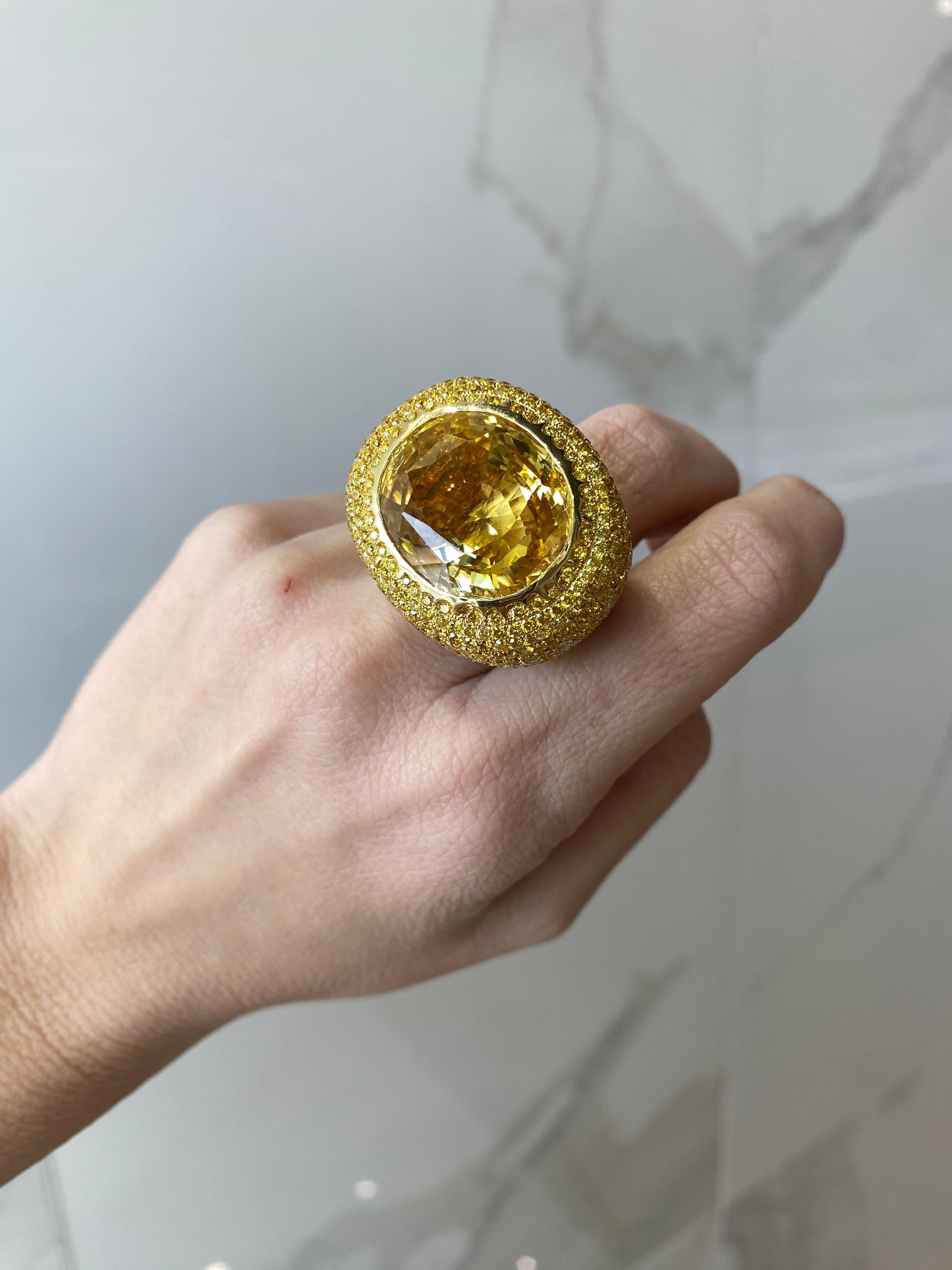 60.15ct Yellow Sapphire w 6.12ctw Yellow Diamonds and 3.34ctw White Diamond Ring For Sale 5