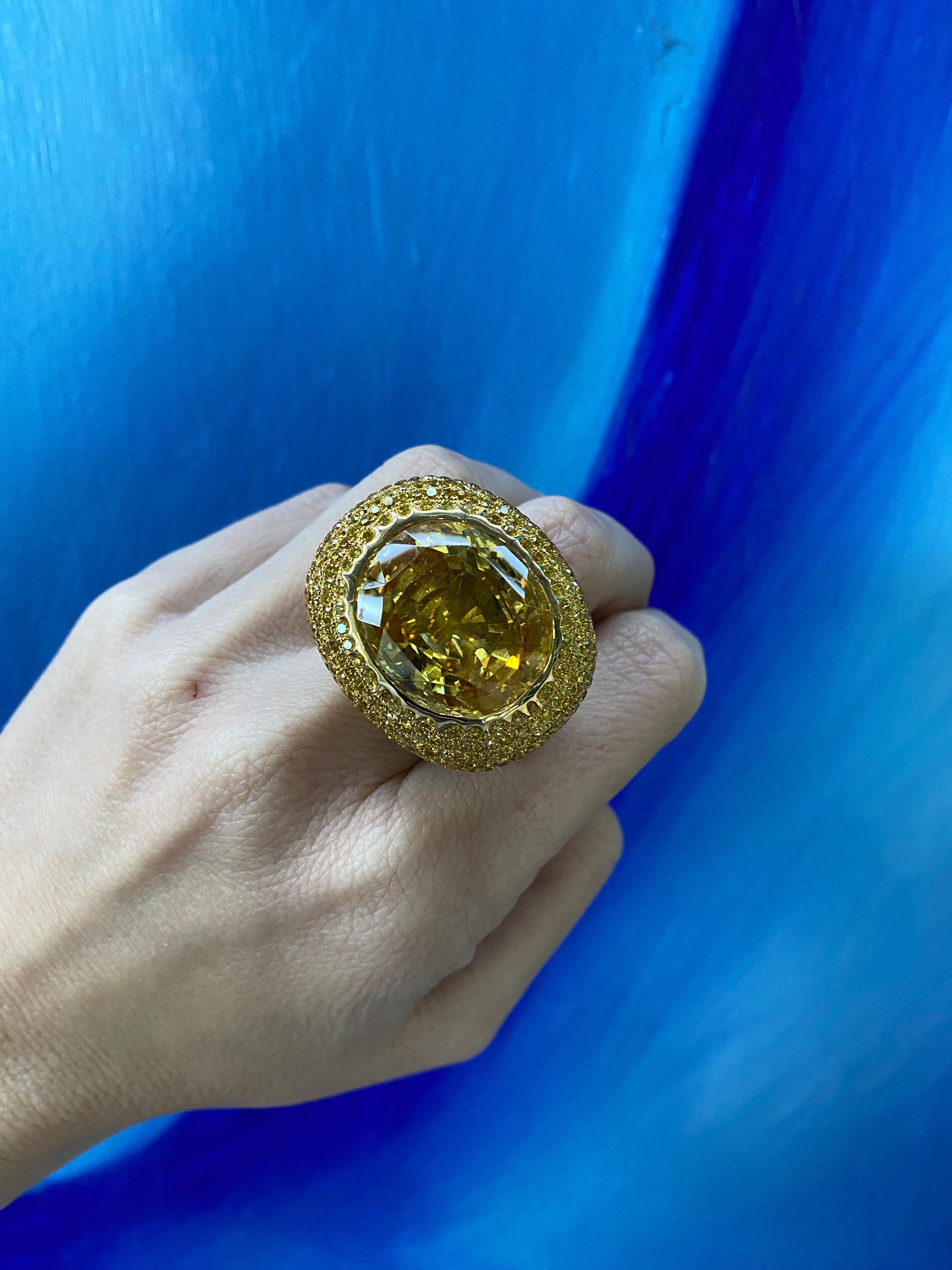 60.15ct Yellow Sapphire w 6.12ctw Yellow Diamonds and 3.34ctw White Diamond Ring For Sale 7