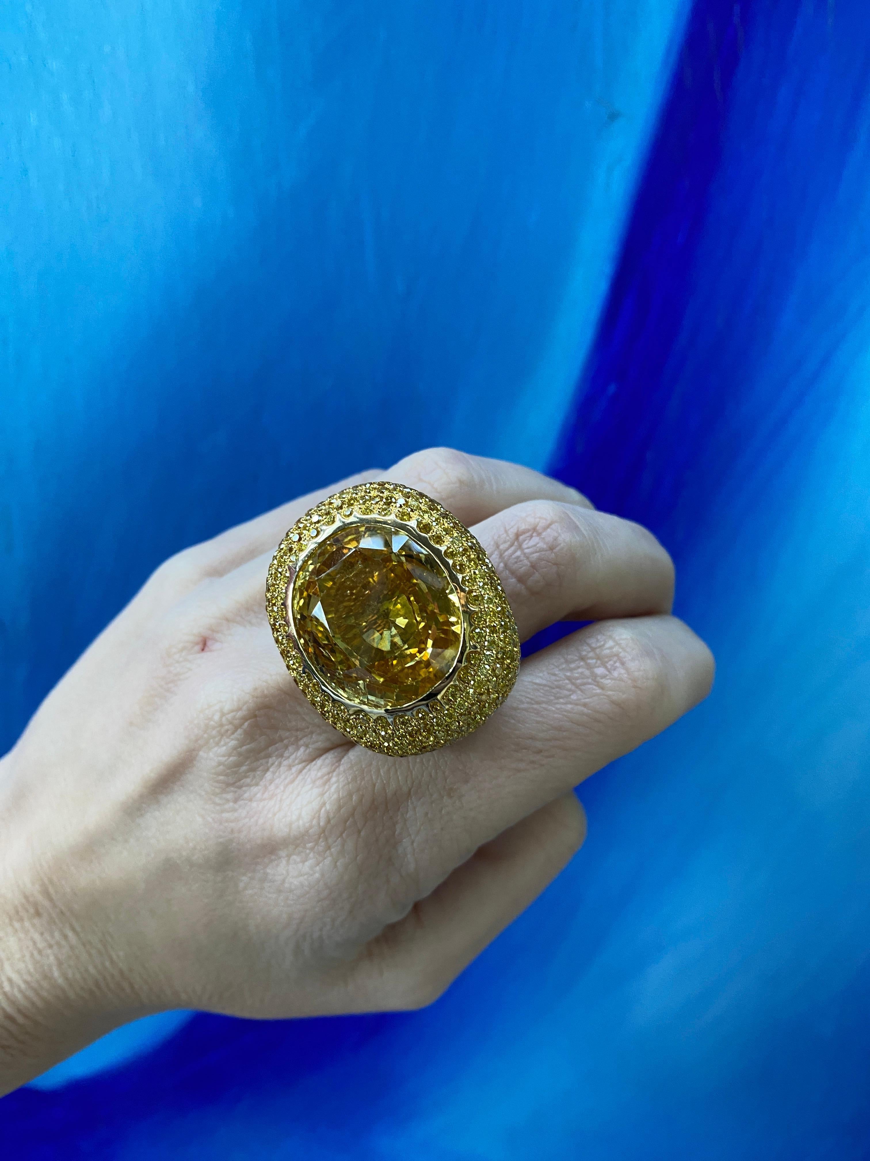 60.15ct Yellow Sapphire w 6.12ctw Yellow Diamonds and 3.34ctw White Diamond Ring For Sale 9