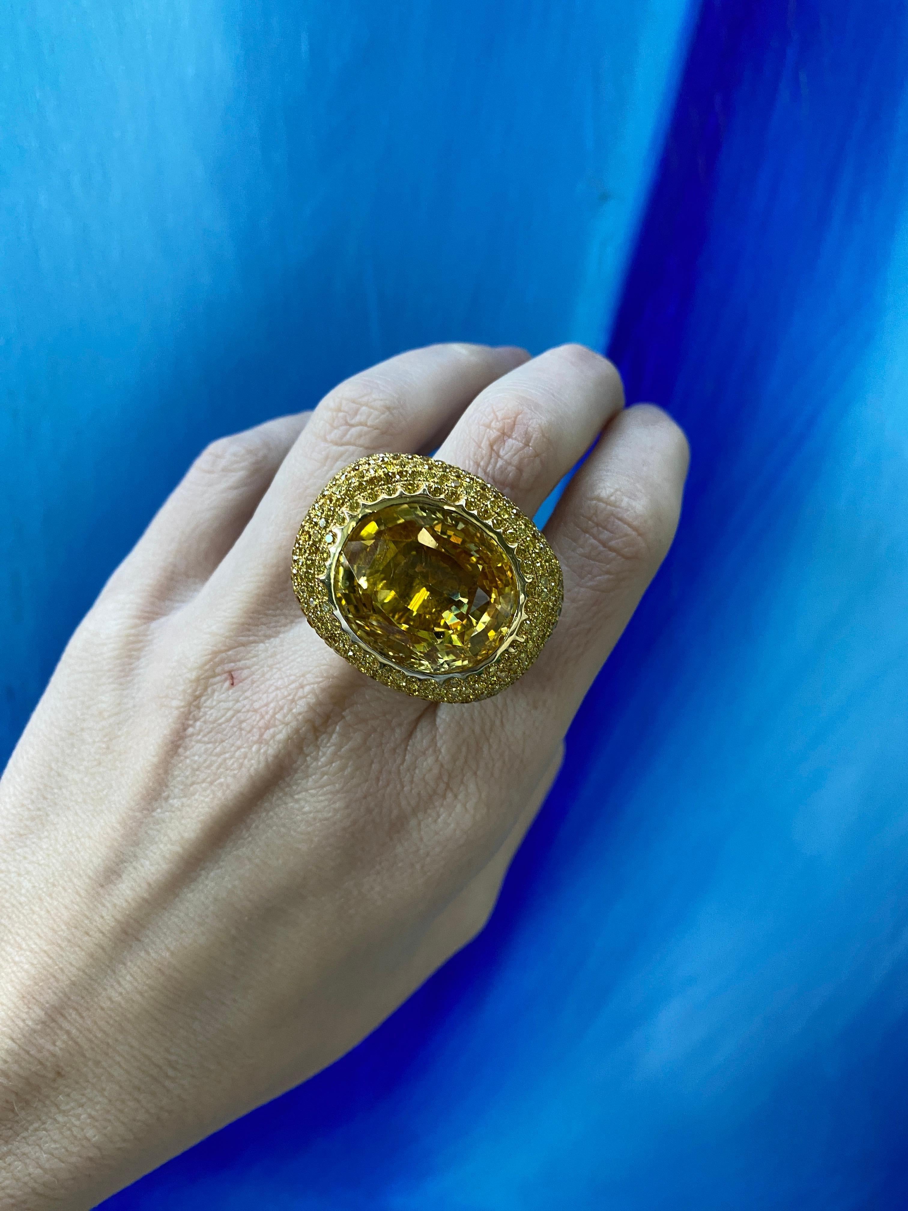 60.15ct Yellow Sapphire w 6.12ctw Yellow Diamonds and 3.34ctw White Diamond Ring For Sale 10