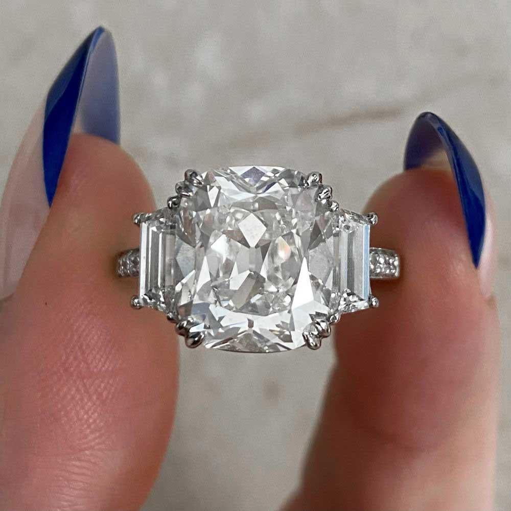 6.01ct Antique Cushion Cut Diamond Engagement Ring, I Color, Platinum For Sale 5
