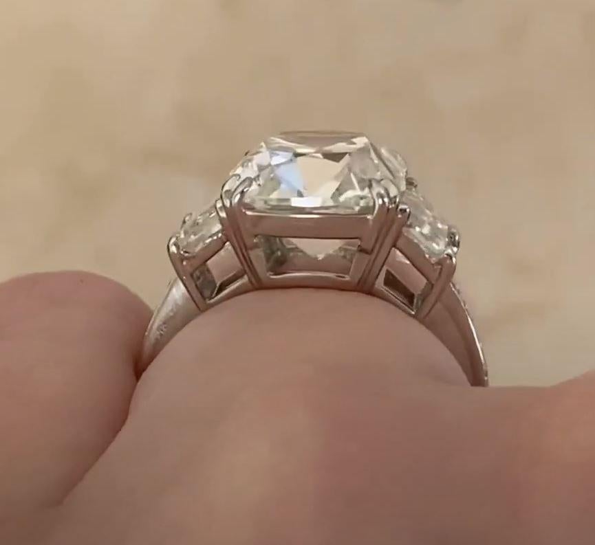 6.01ct Antique Cushion Cut Diamond Engagement Ring, I Color, Platinum For Sale 3