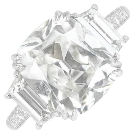 6.01ct Antique Cushion Cut Diamond Engagement Ring, I Color, Platinum For Sale