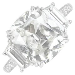 6.01ct Antique Cushion Cut Diamond Engagement Ring, I Color, Platinum