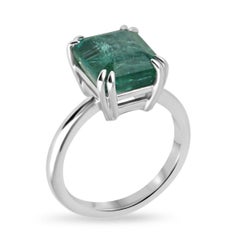 6.01ct Bluish Green Emerald Cut Enhances Elegant Style Solitaire Ring