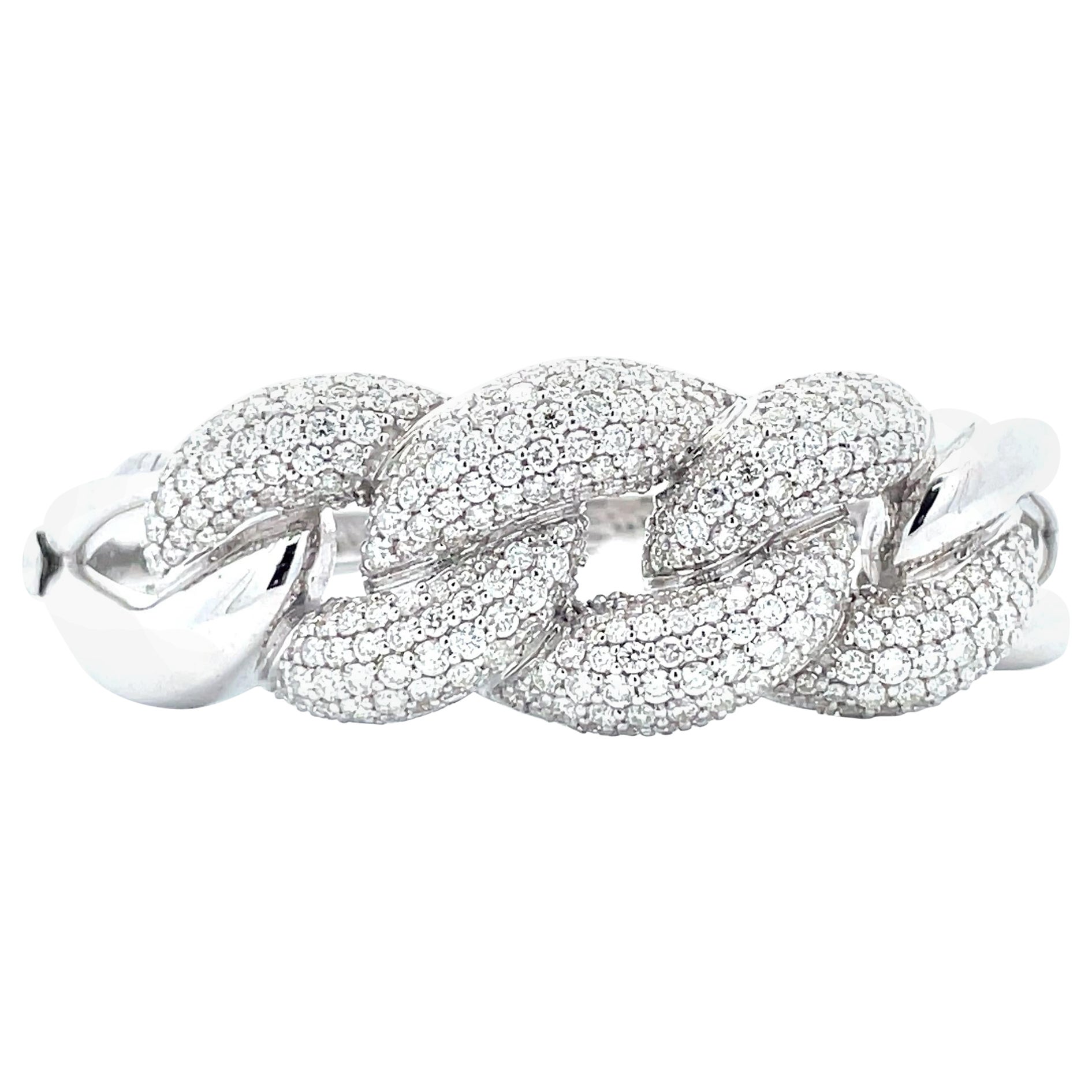 6.01ct, Diamond Cluster Knot Link Bangle in 14k White Gold For Sale