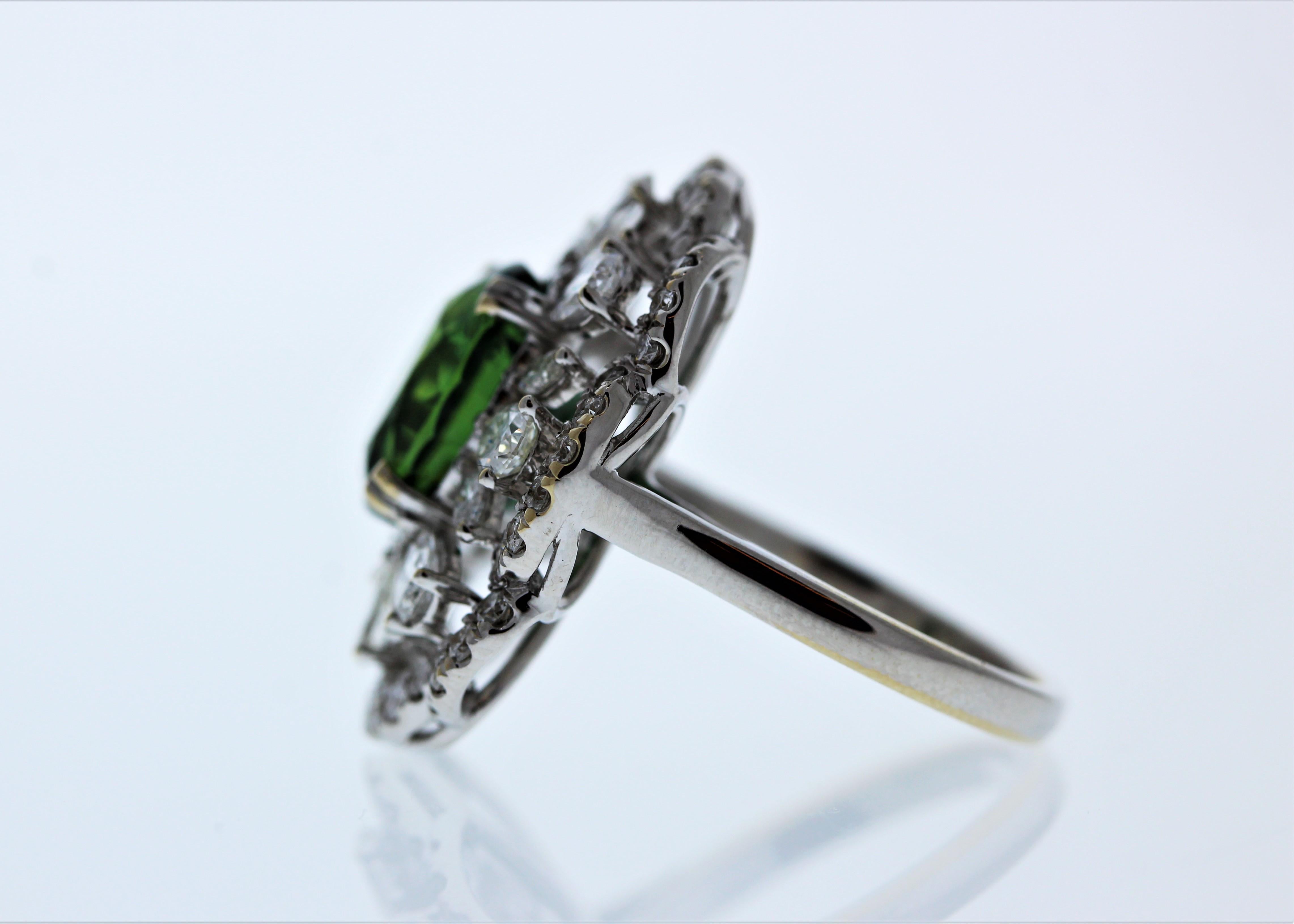 Contemporary 6.01ct Green Sapphire and 2.09ctw Diamond Ring in 14K White Gold For Sale