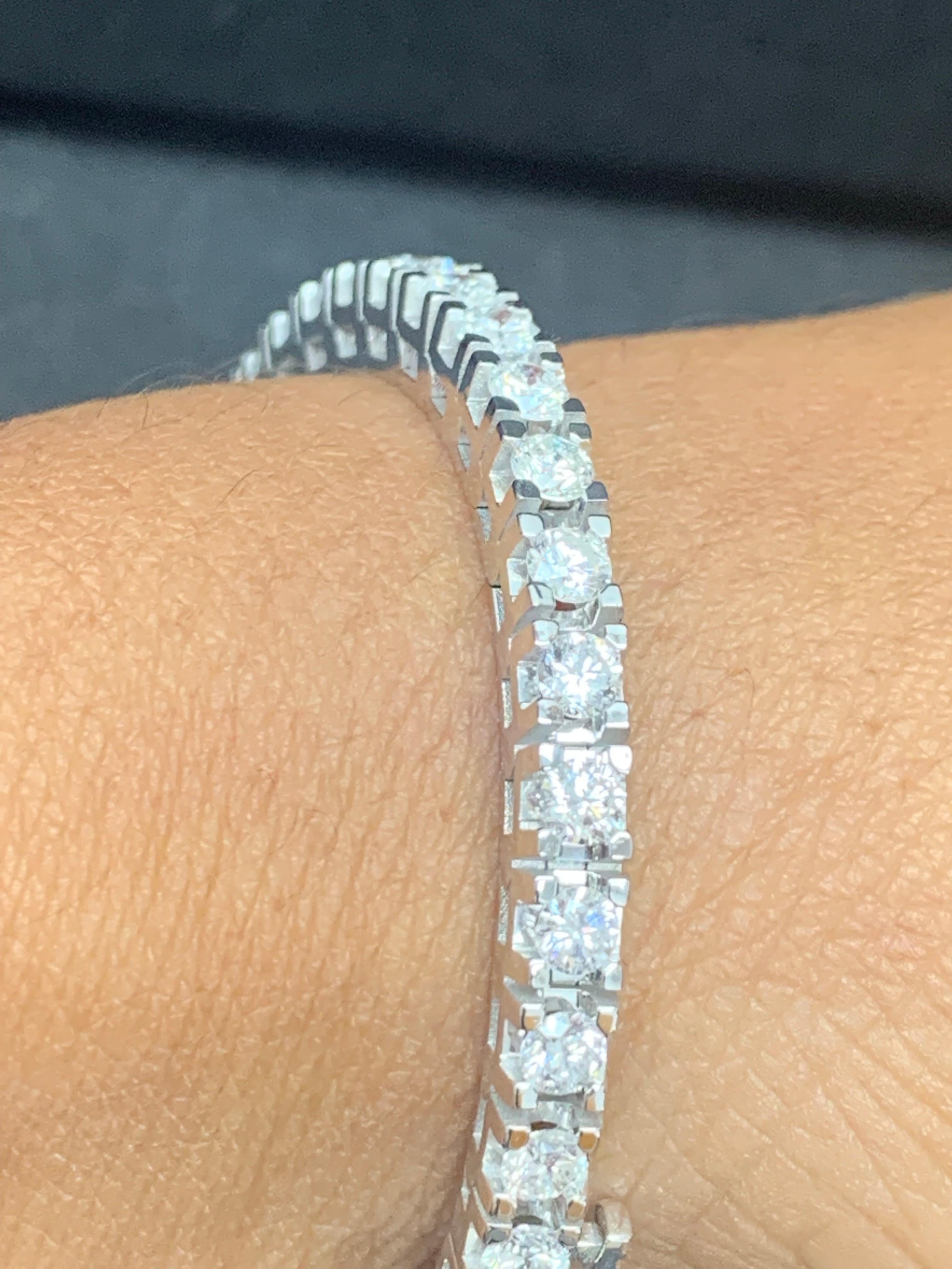 6.02 Carat Brilliant Cut Round Diamond Tennis Bracelet in 14K White Gold For Sale 7