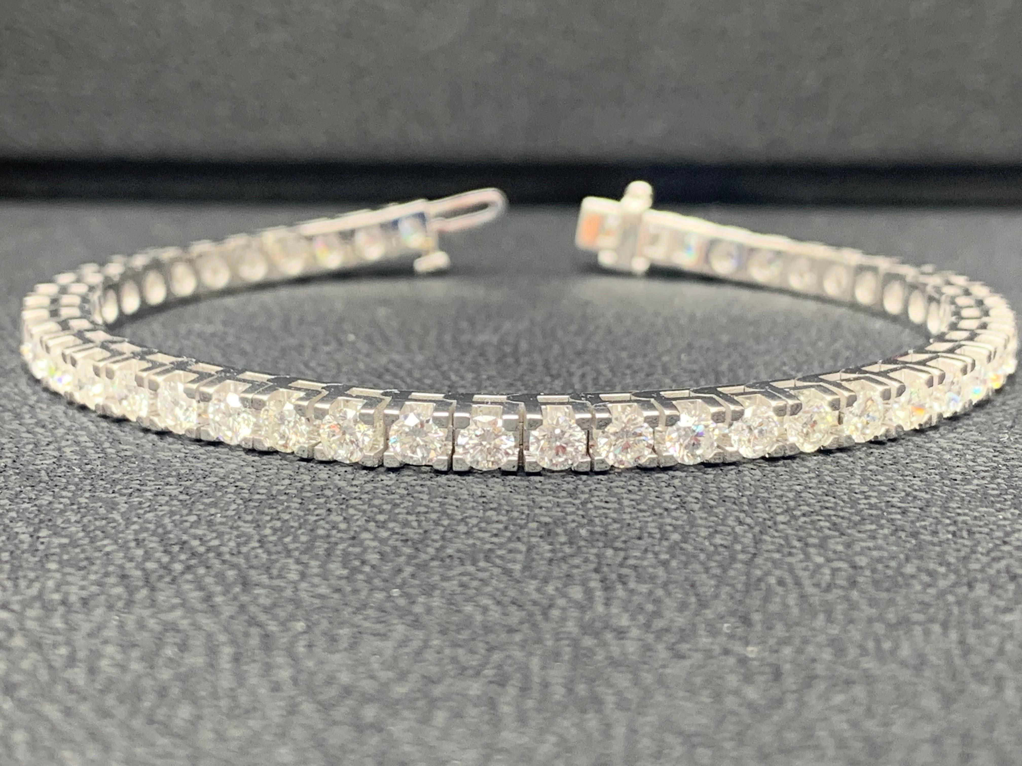 6.02 Carat Brilliant Cut Round Diamond Tennis Bracelet in 14K White Gold For Sale 12