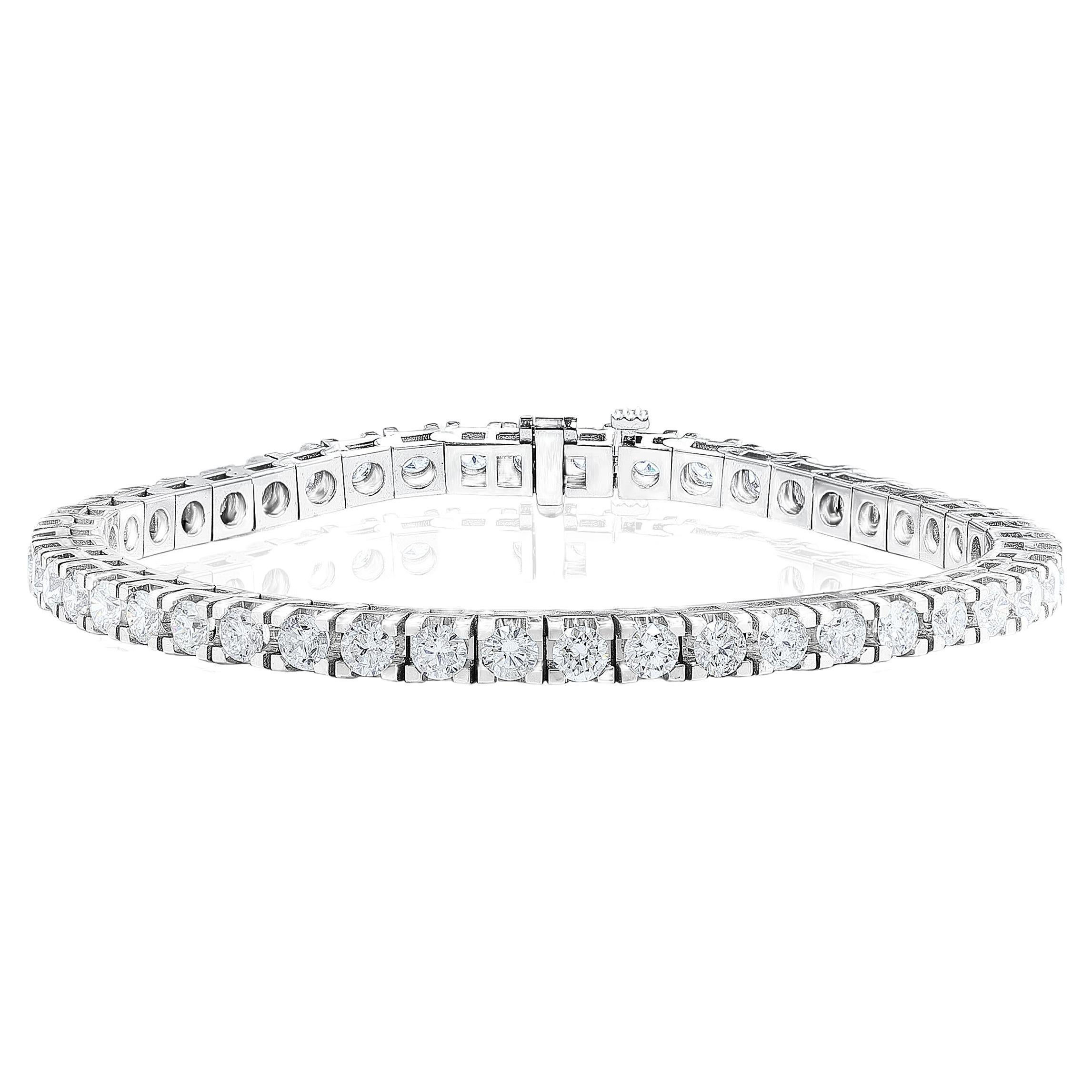 Bracelet tennis en or blanc 14 carats avec diamants ronds taille brillant de 6,02 carats