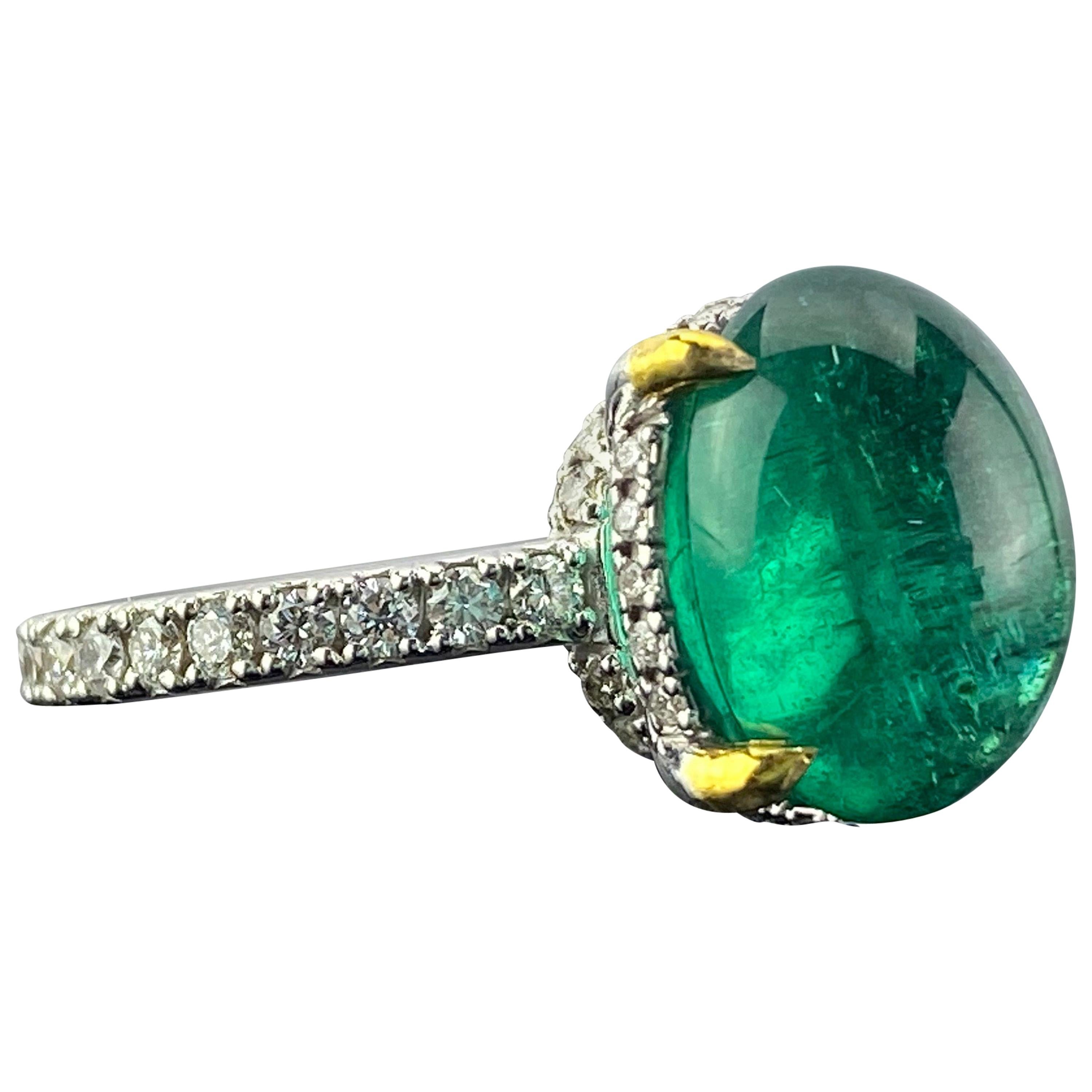 6.02 Carat Emerald Cabochon and Diamond Engagement Ring For Sale at 1stDibs  | lana del rey emerald ring