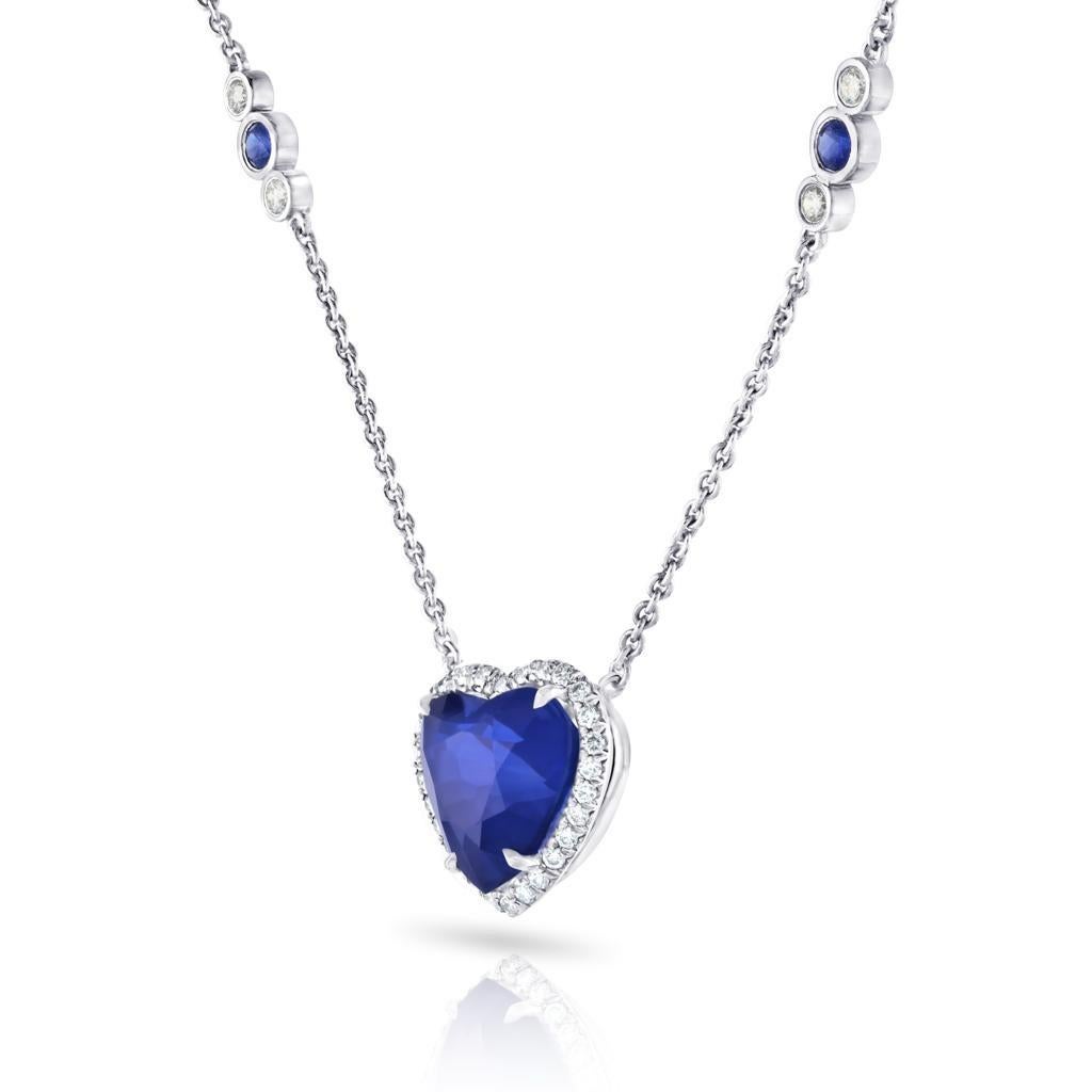 6.02 carat Heart Shaped Blue Sapphire with set in a handmade Platinum Pendant