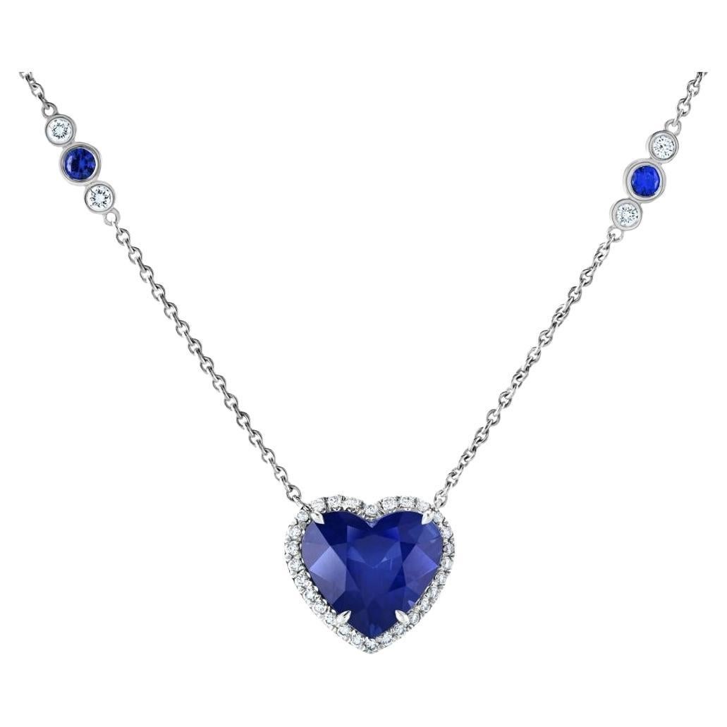 6.02 Carat Heart Shaped Blue Sapphire Pendant For Sale