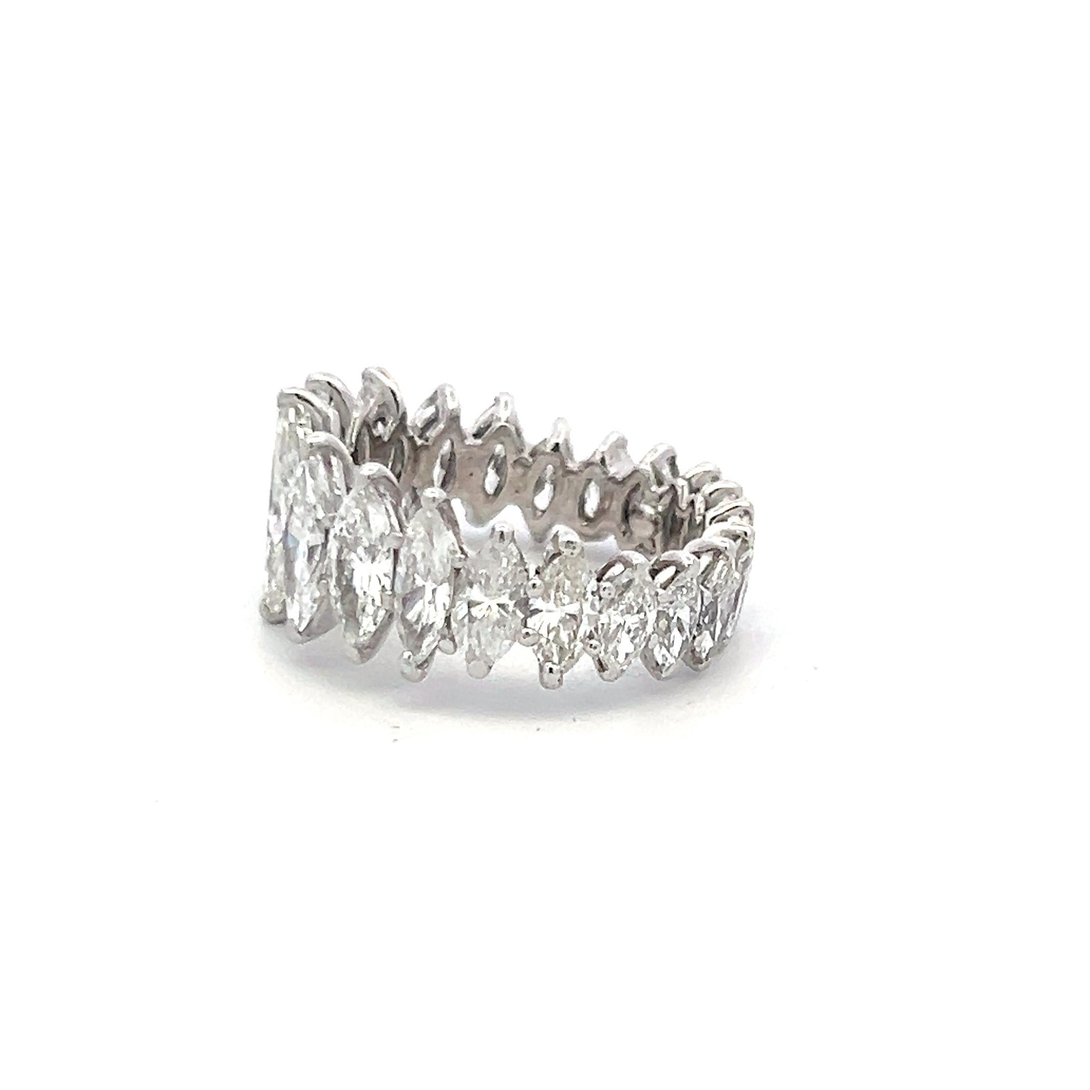 Bague d'éternité en platine avec diamants de forme marquise G SI-I1 de 6,02 carats en vente 1