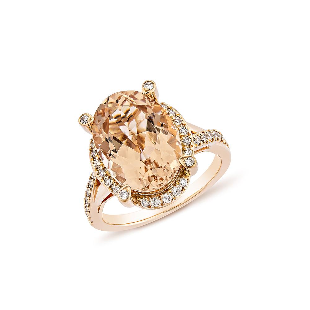 Contemporary 6.02 Carat Morganite Fancy Ring in 18Karat Rose Gold with White Diamond.    For Sale