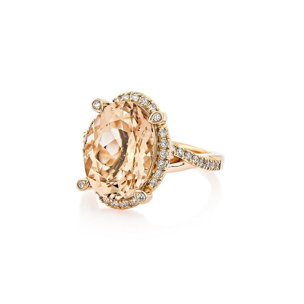 Oval Cut 6.02 Carat Morganite Fancy Ring in 18Karat Rose Gold with White Diamond.    For Sale