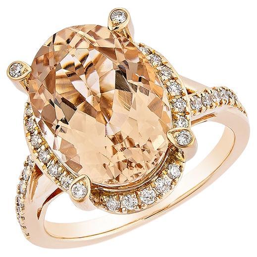 6,02 Karat Morganit Fancy Ring aus 18 Karat Roségold mit weißem Diamant.   
