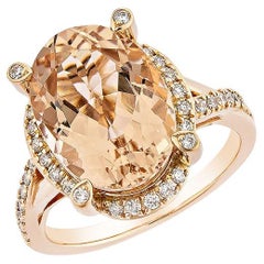 6.02 Carat Morganite Fancy Ring in 18Karat Rose Gold with White Diamond.   