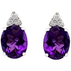 6.02 Carat Natural Amethyst 14 Karat Solid White Gold Diamond Stud Earrings