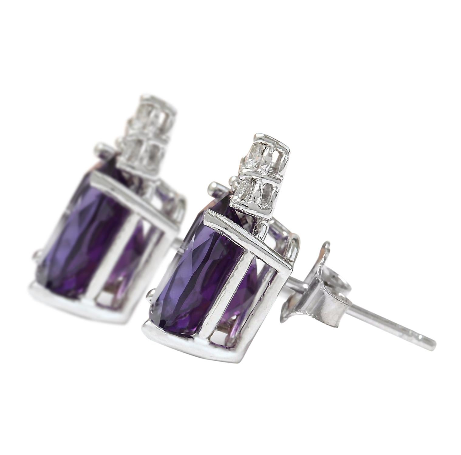 Oval Cut 6.02 Carat Natural Amethyst 14 Karat Solid White Gold Diamond Stud Earrings For Sale