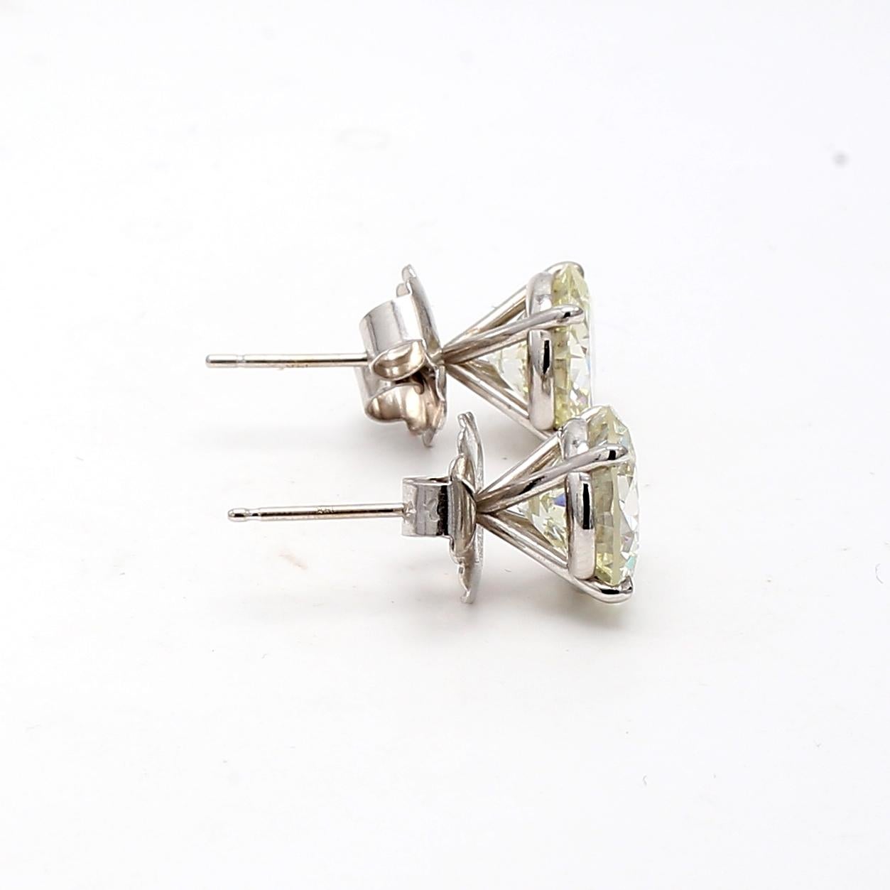 Women's or Men's 6.02 Carat Old European Cut VS2-SI1 Diamond 14K White Gold Stud Earrings