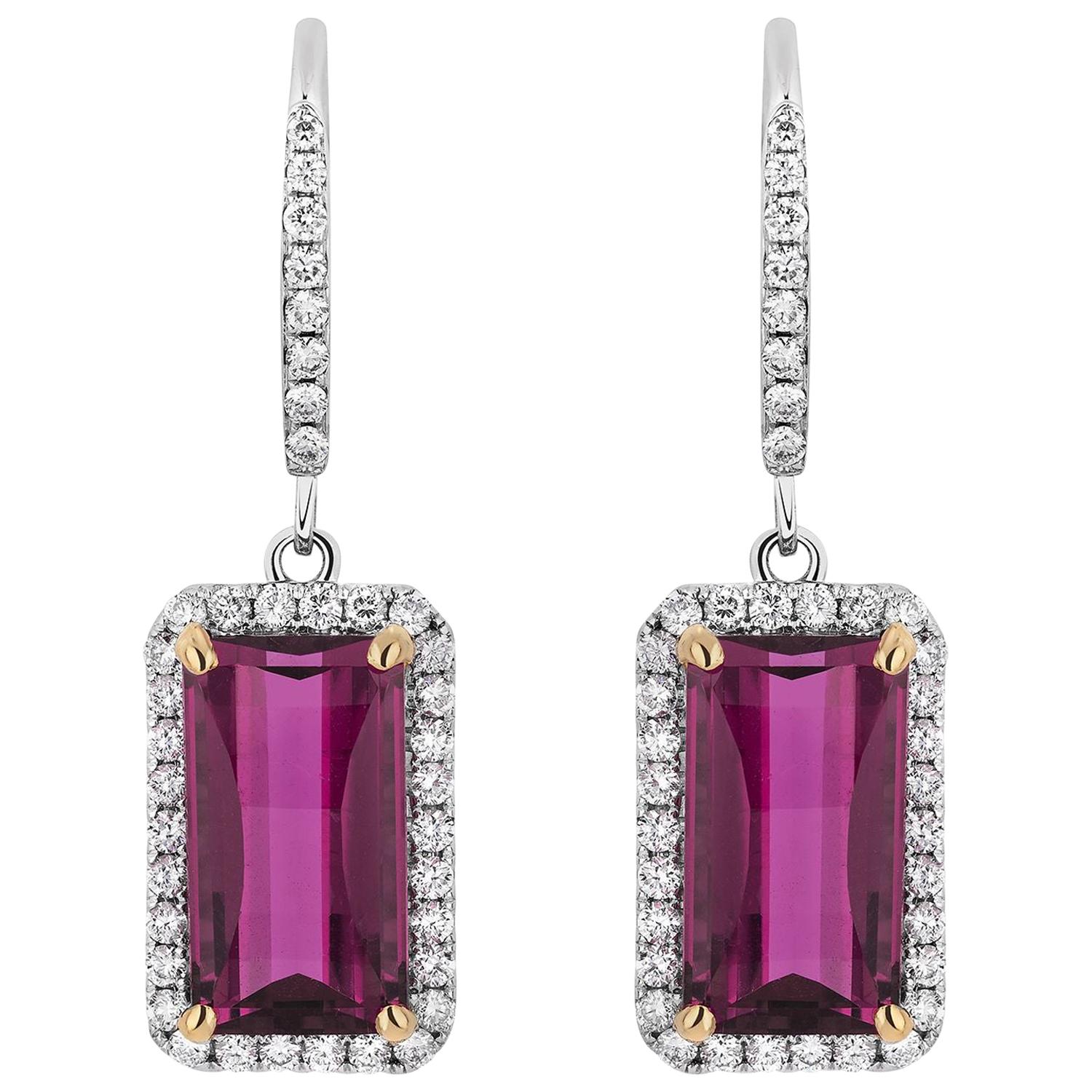 6.02 Carat Pink Tourmaline Diamond Dangle Earrings