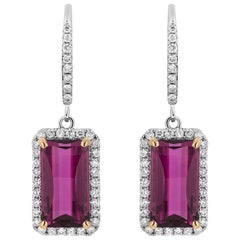 6.02 Carat Pink Tourmaline Diamond Dangle Earrings