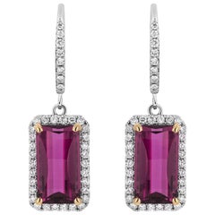 6.02 Carat Pink Tourmaline Diamond Dangle Earrings