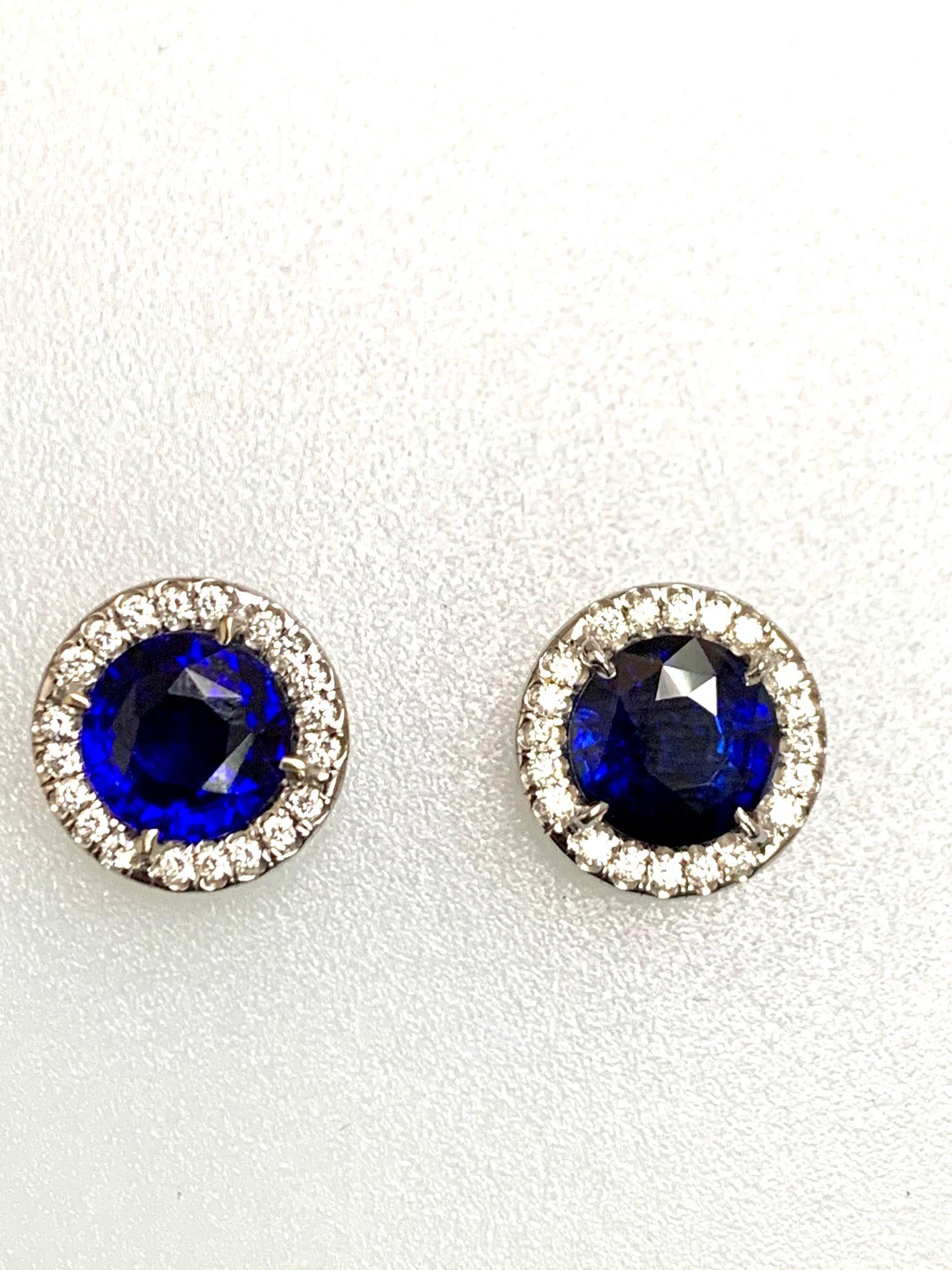 Modern 6.02 Carat Sapphire Diamond Earrings For Sale
