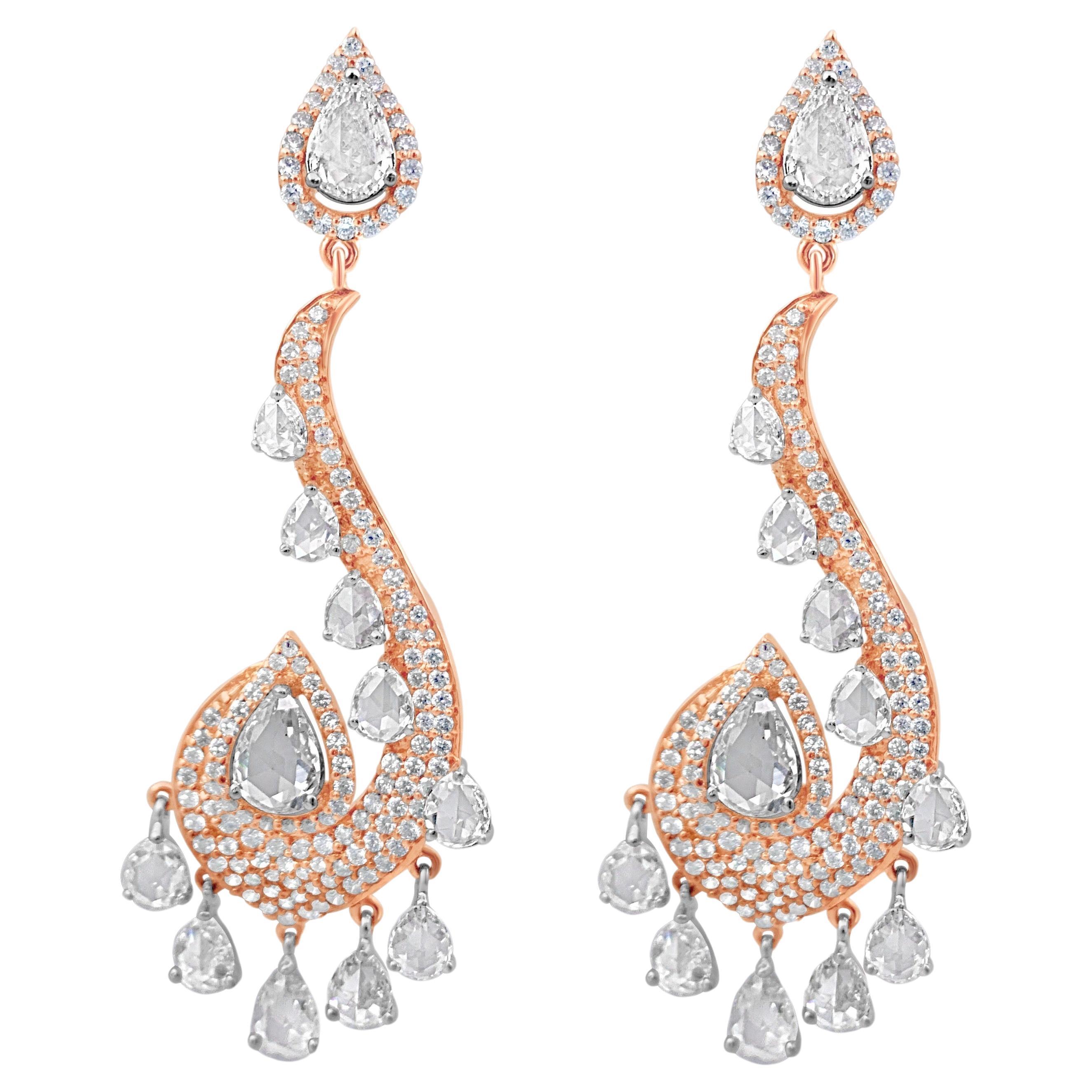 6.02 Carats Rose Gold Diamond 3.04 Carat Natural Diamonds Earrings 18K Gold For Sale