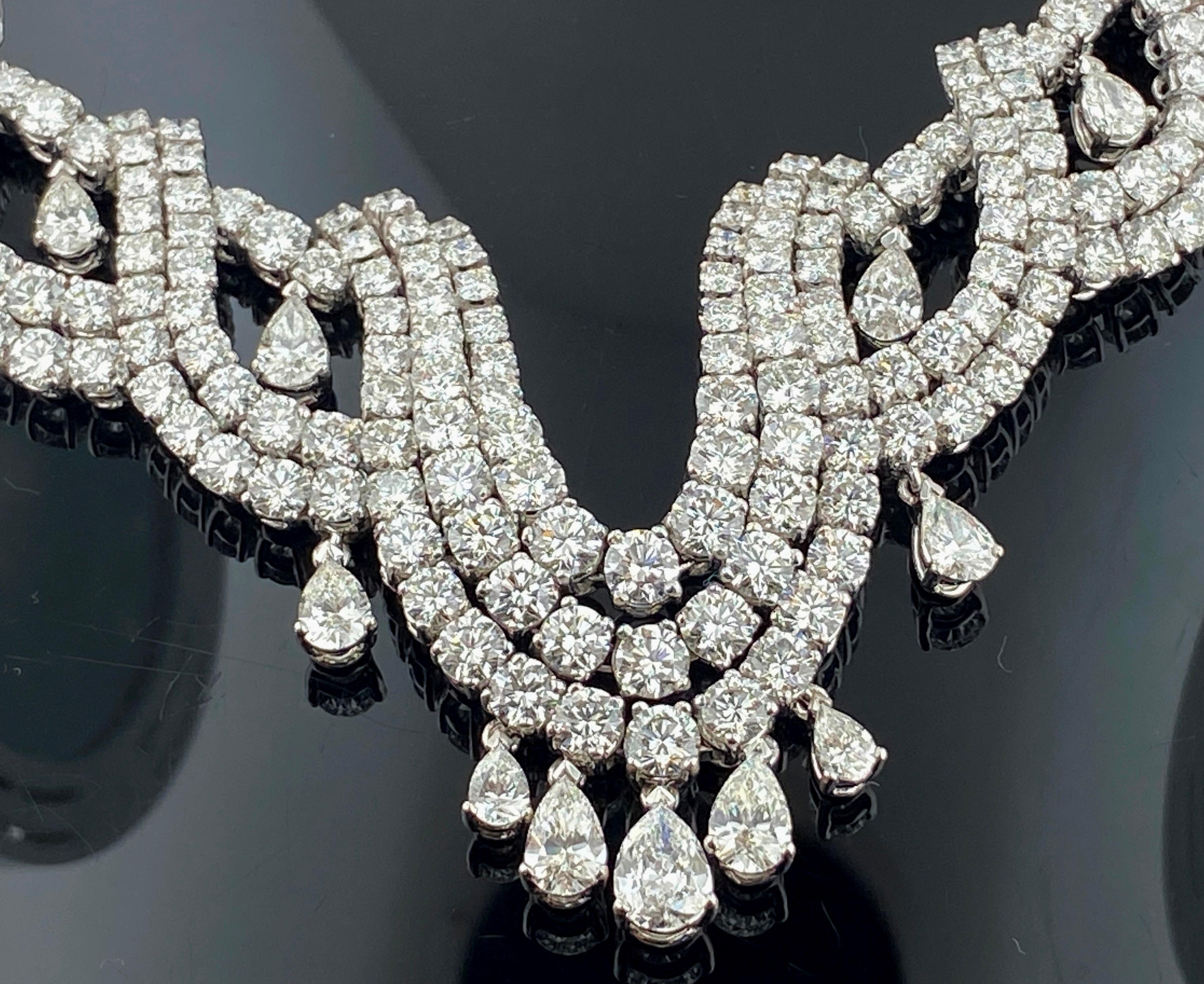 Round Cut 60.22 Carat Diamond Necklace in 18 Karat White Gold