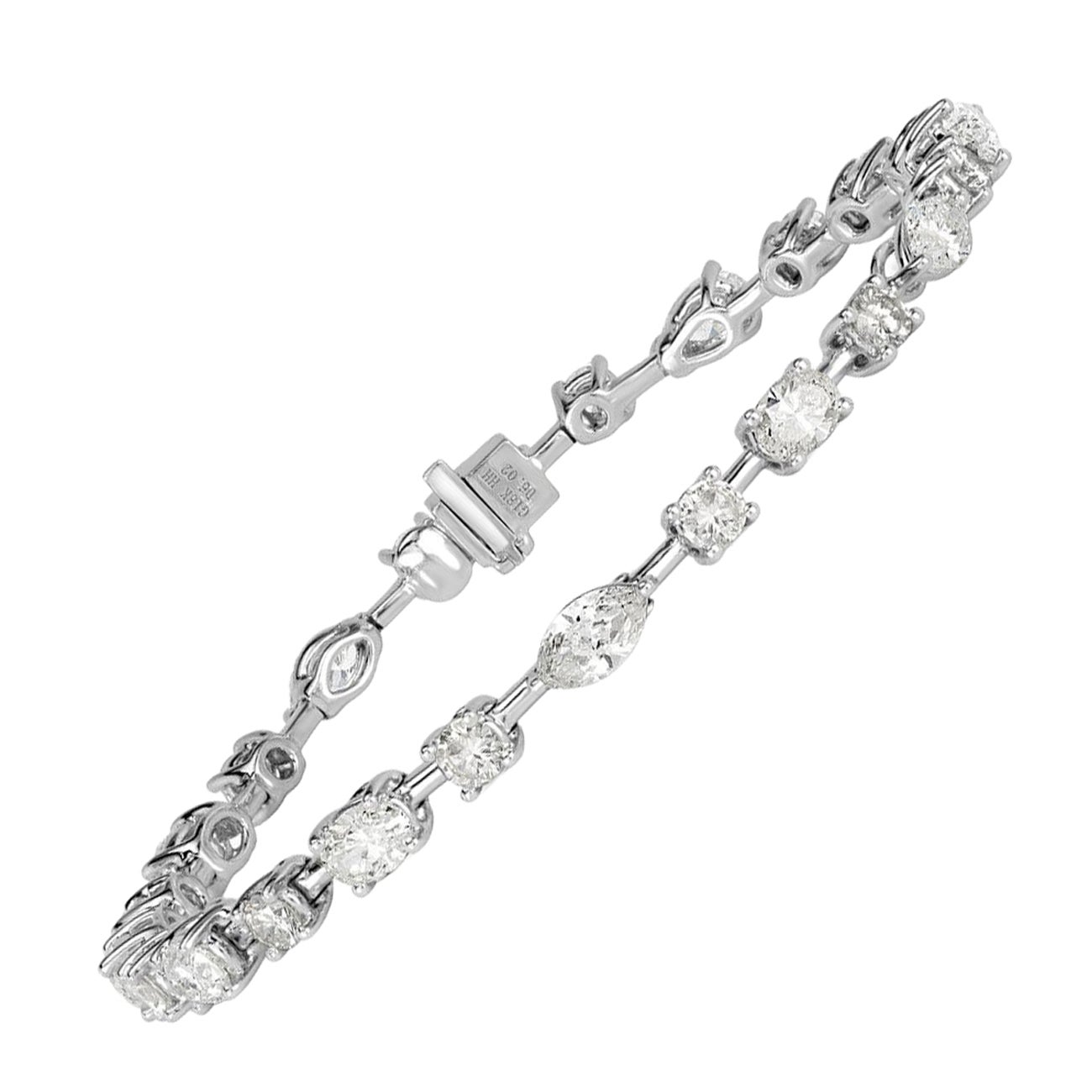 6.02ct Oval Cut, Marquise Cut and Round Brilliant Cut Diamond Tennis Bracelet For Sale