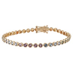 6.02ct Round Cut Multi Sapphire Bezel-Set Tennis Bracelet in 14K Yellow Gold