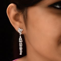 6.02ct SI/H Brilliant Cut Diamond Floral Drop Earrings 18 Karat White Gold