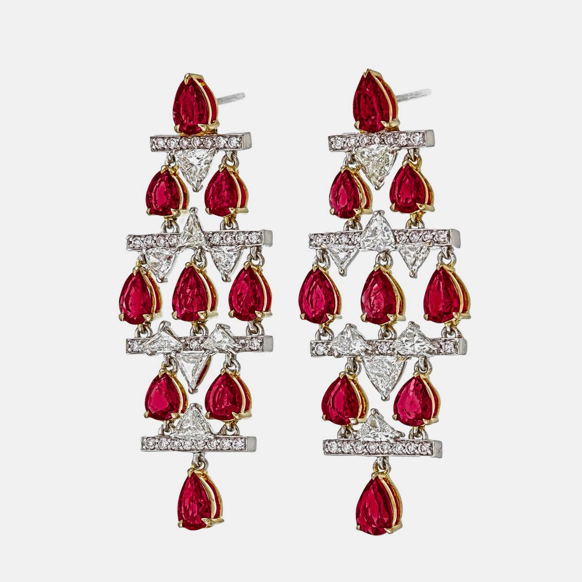 Estetismo 6.03 Carat Burma Ruby No Heat And Diamond Earrings In 18 Karat White Gold in vendita