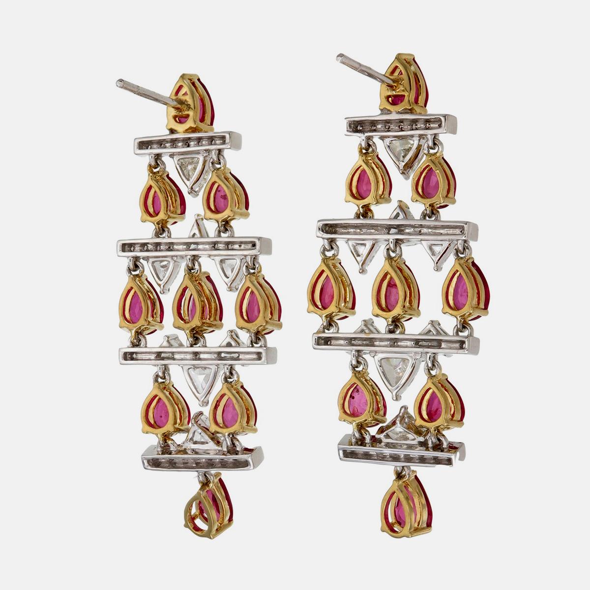 Taglio a goccia 6.03 Carat Burma Ruby No Heat And Diamond Earrings In 18 Karat White Gold in vendita