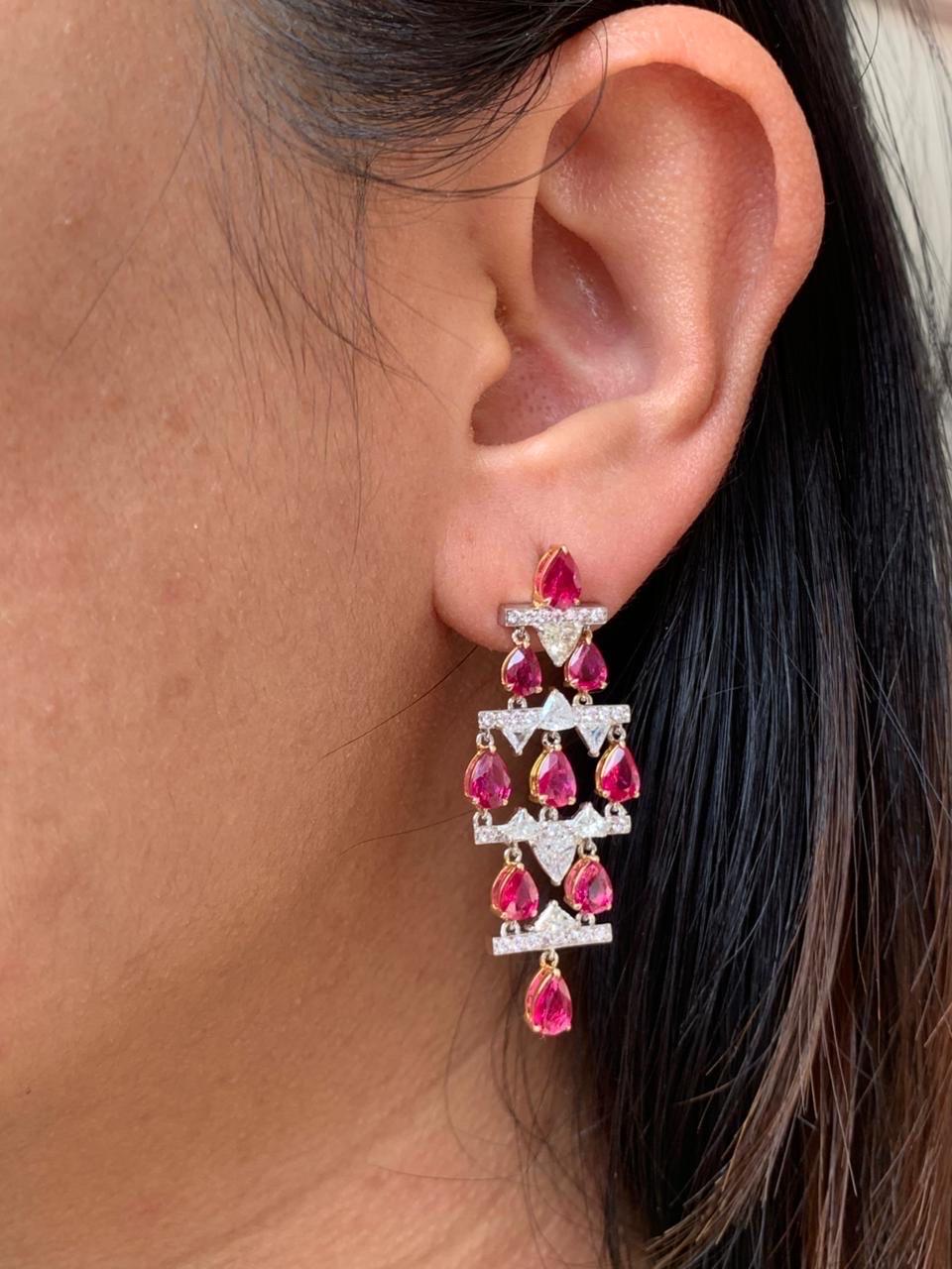 Donna 6.03 Carat Burma Ruby No Heat And Diamond Earrings In 18 Karat White Gold in vendita