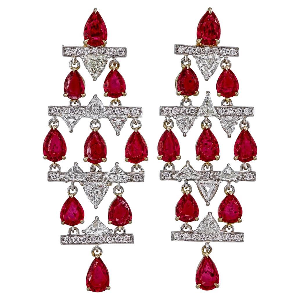 6.03 Carat Burma Ruby No Heat And Diamond Earrings In 18 Karat White Gold