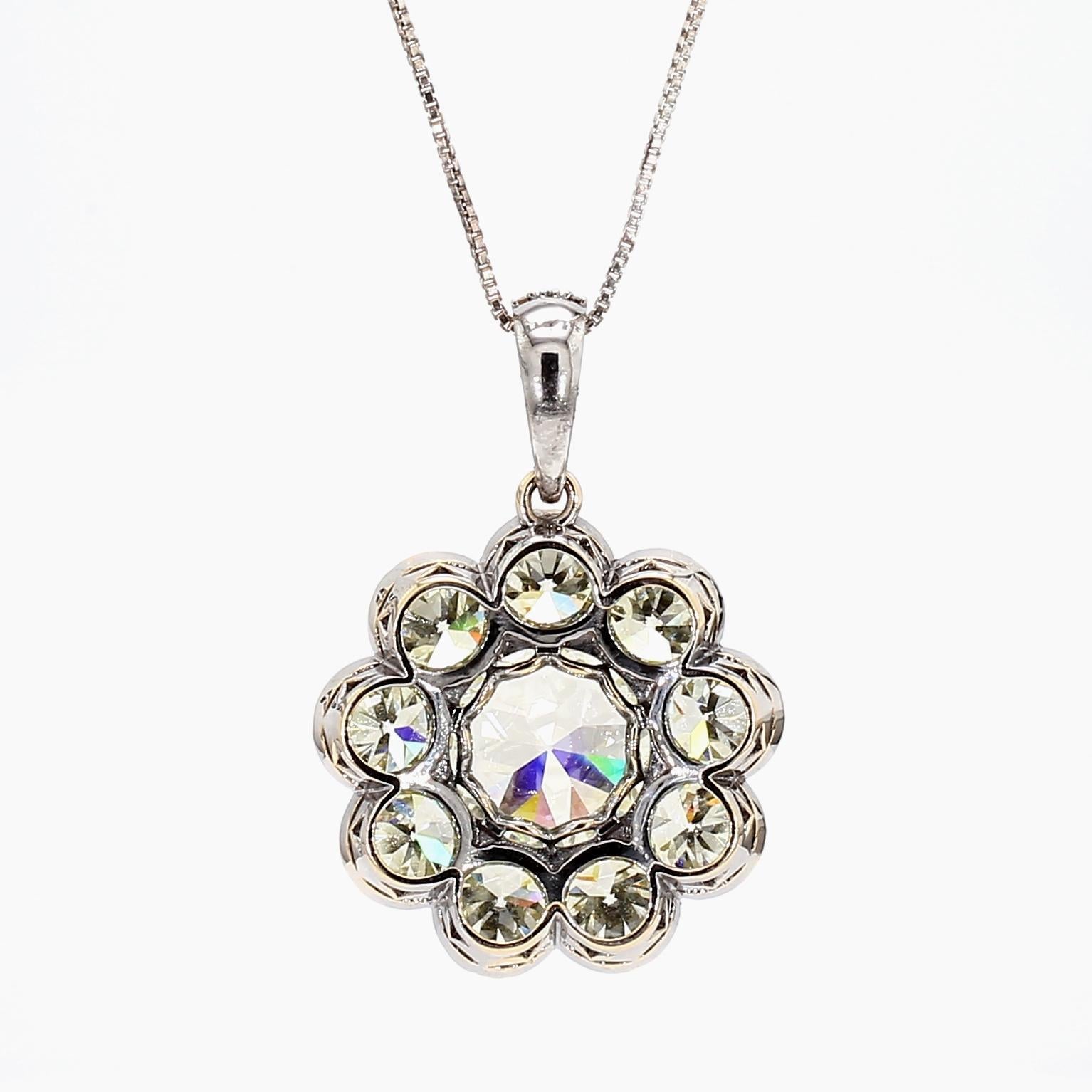 Modern 6.03 Carat Center Diamand & 10 Carat Old Euro Diamond Pendant in 18K Gold For Sale