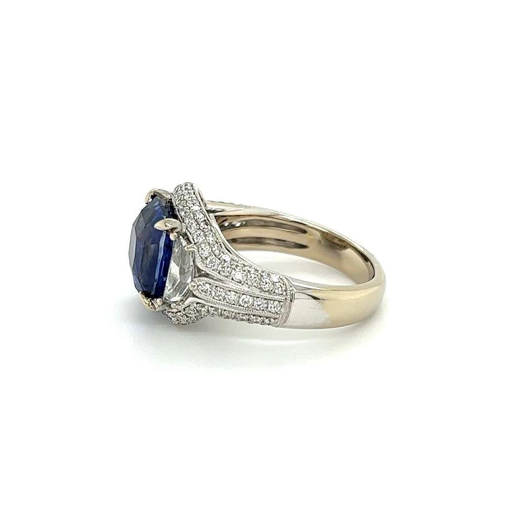 6.03 Carat Cushion Sapphire and RBC Diamond Vintage Platinum Cocktail Ring In Excellent Condition For Sale In Montreal, QC