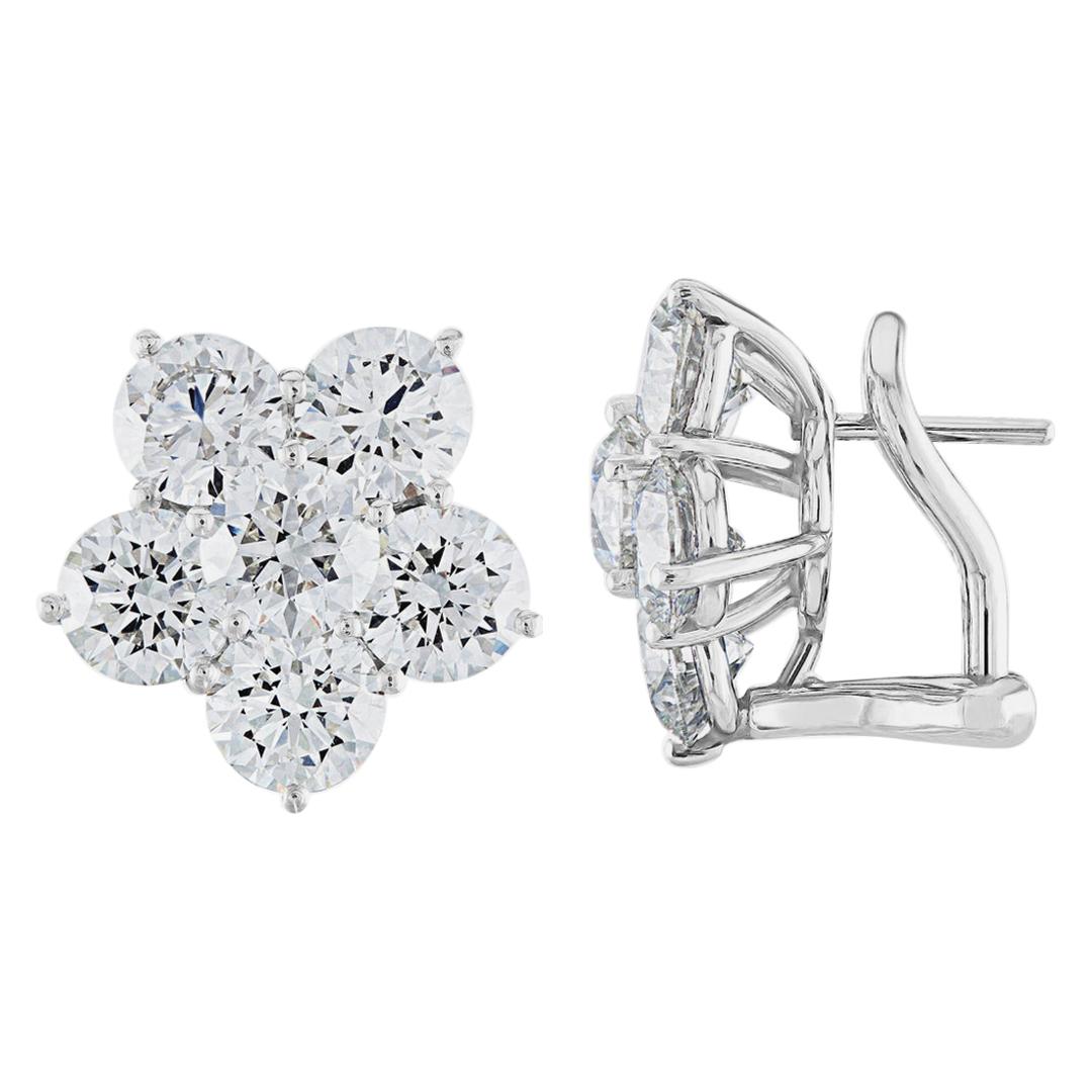 6.03 Carat Diamond Cluster Platinum Flower Earrings