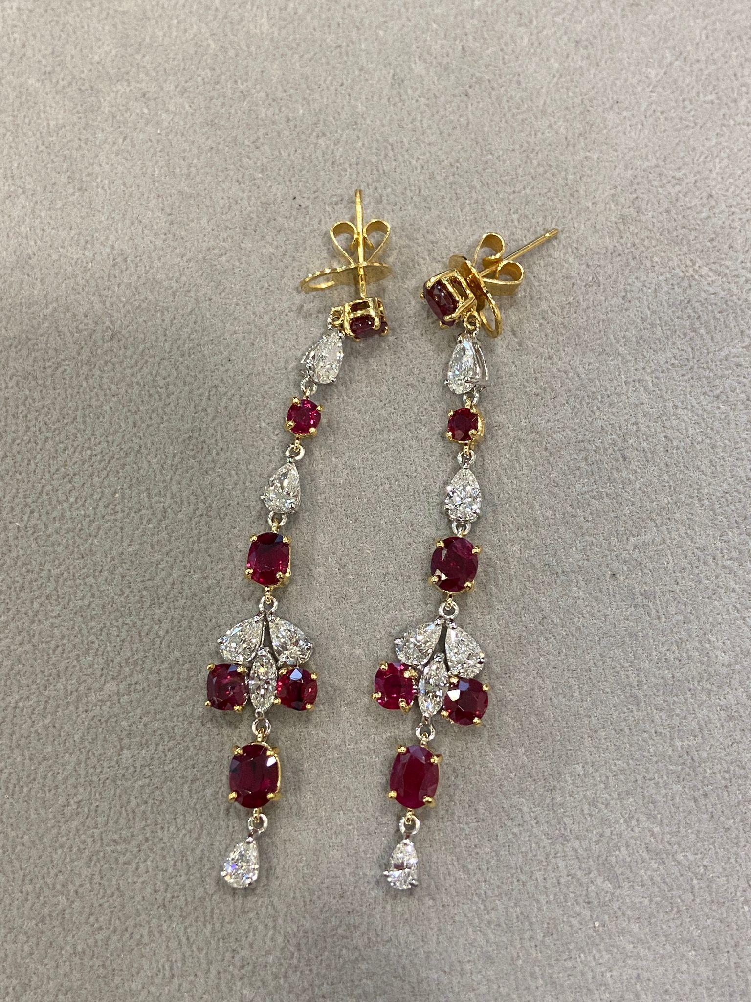 6.03 Carat GIA Certified Burma No Heat Vivid Red Ruby and Diamond Gold Earrings 6