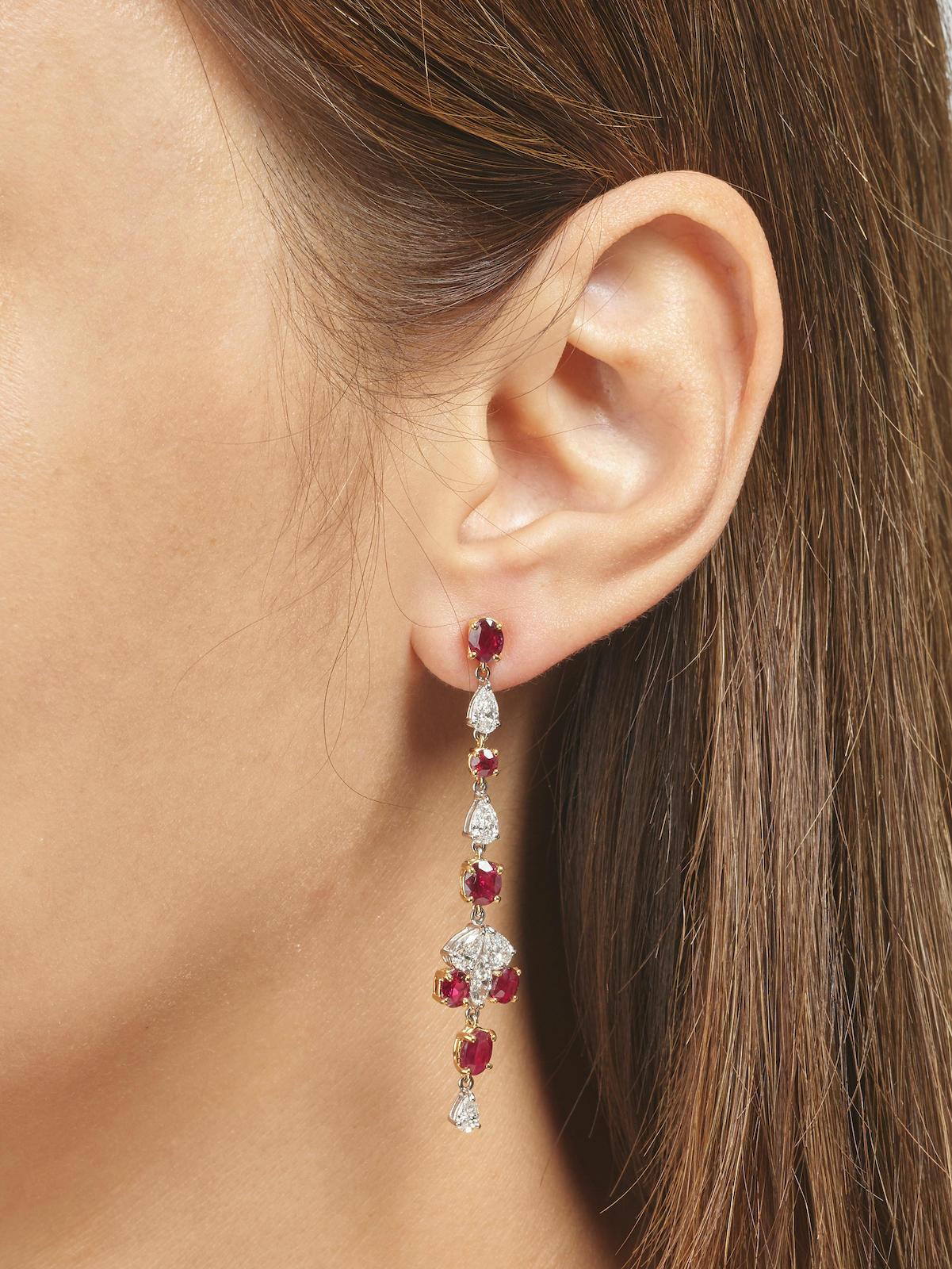 6.03 Carat GIA Certified Burma No Heat Vivid Red Ruby and Diamond Gold Earrings 7