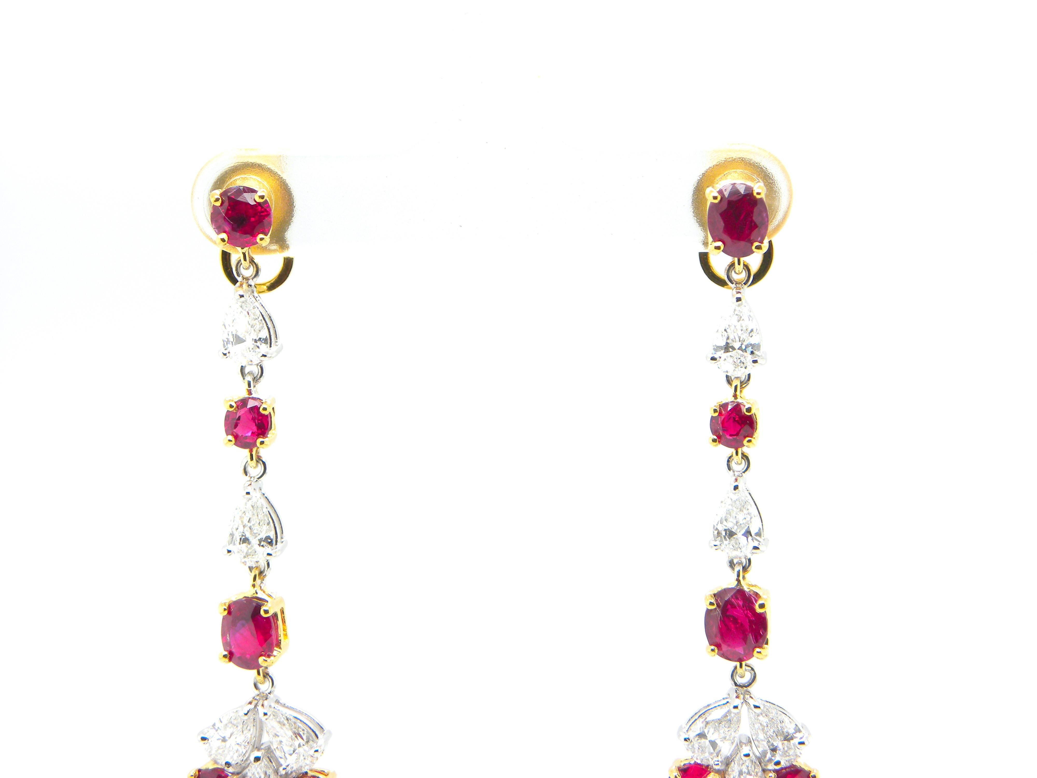 Women's or Men's 6.03 Carat GIA Certified Burma No Heat Vivid Red Ruby and Diamond Gold Earrings